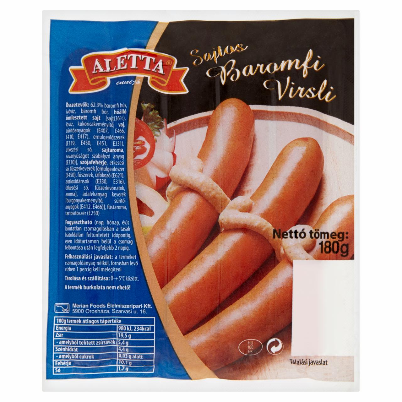 Képek - Aletta sajtos baromfi virsli 180 g