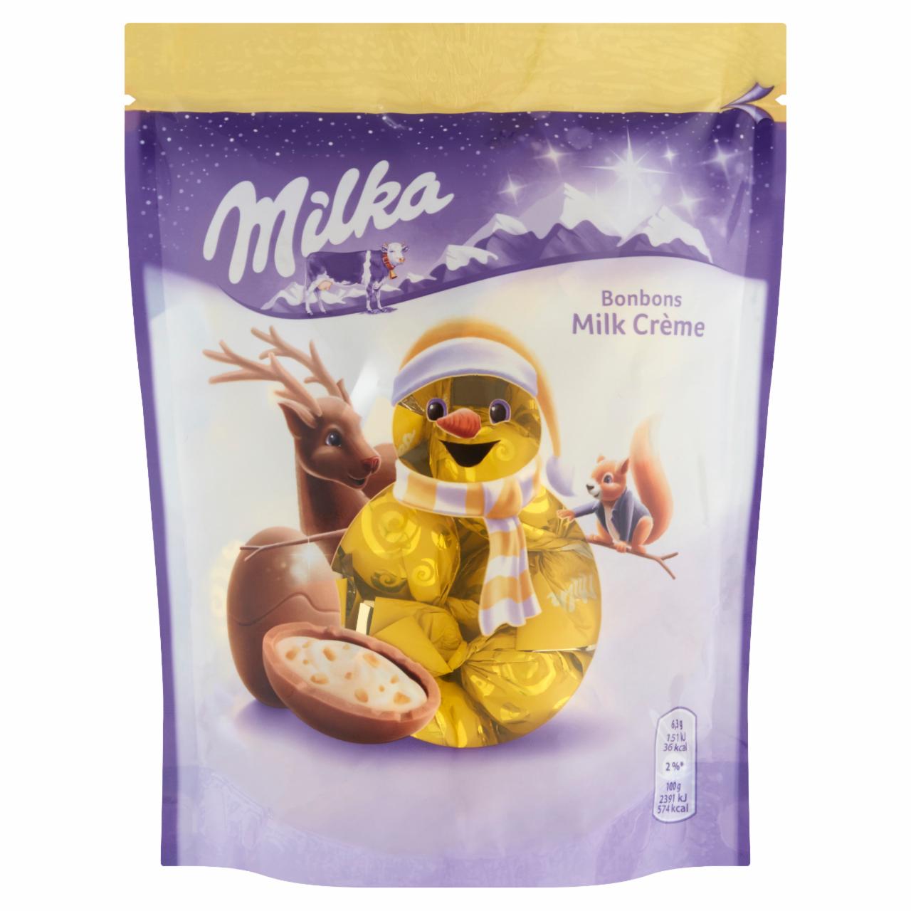 Képek - Milka Bonbons Milk Crème alpesi tejcsokoládé tejes krémtöltelékkel és mogyoródarabokkal 86 g