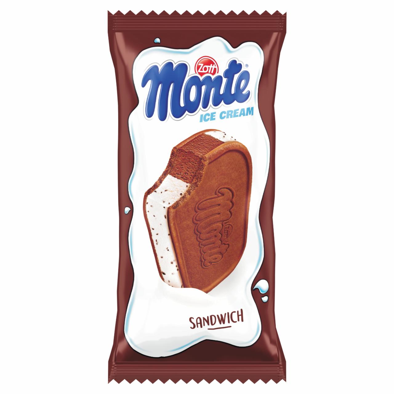 Képek - Zott Monte tejjégkrém csokoládédarabokkal, csokoládés tejjégkrém mogyoróval két keksz között 120 ml