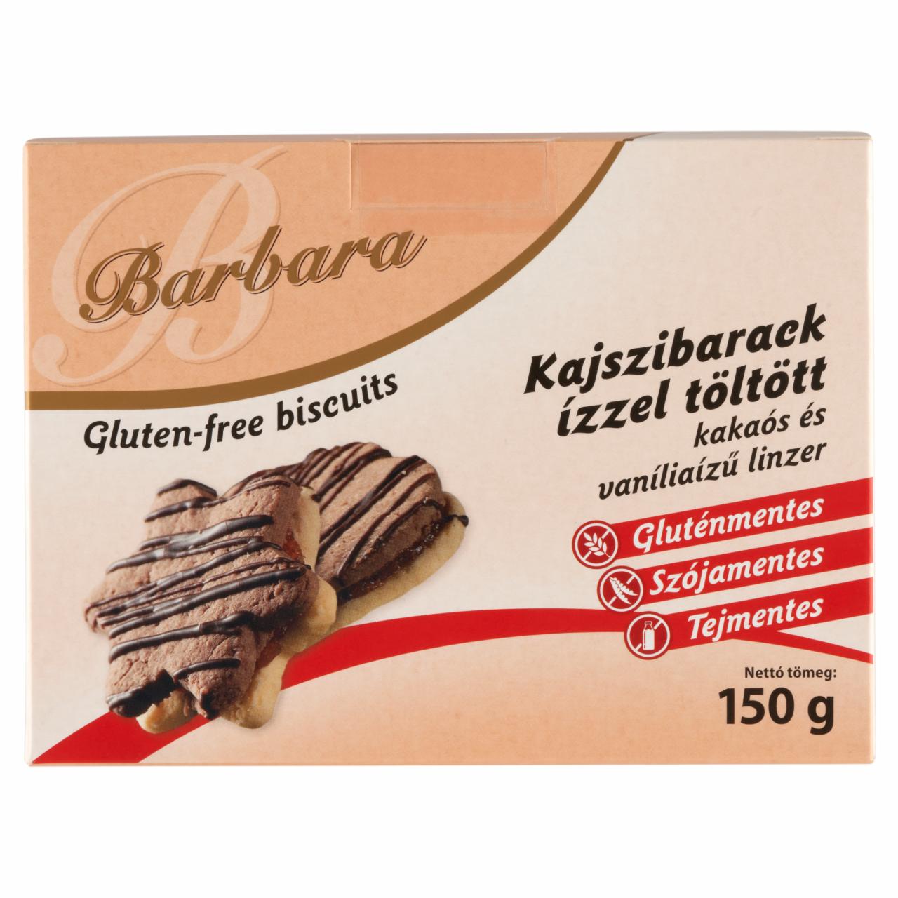 Képek - Barbara gluténmentes kajszibarack ízzel töltött kakaós és vaníliaízű linzer 150 g