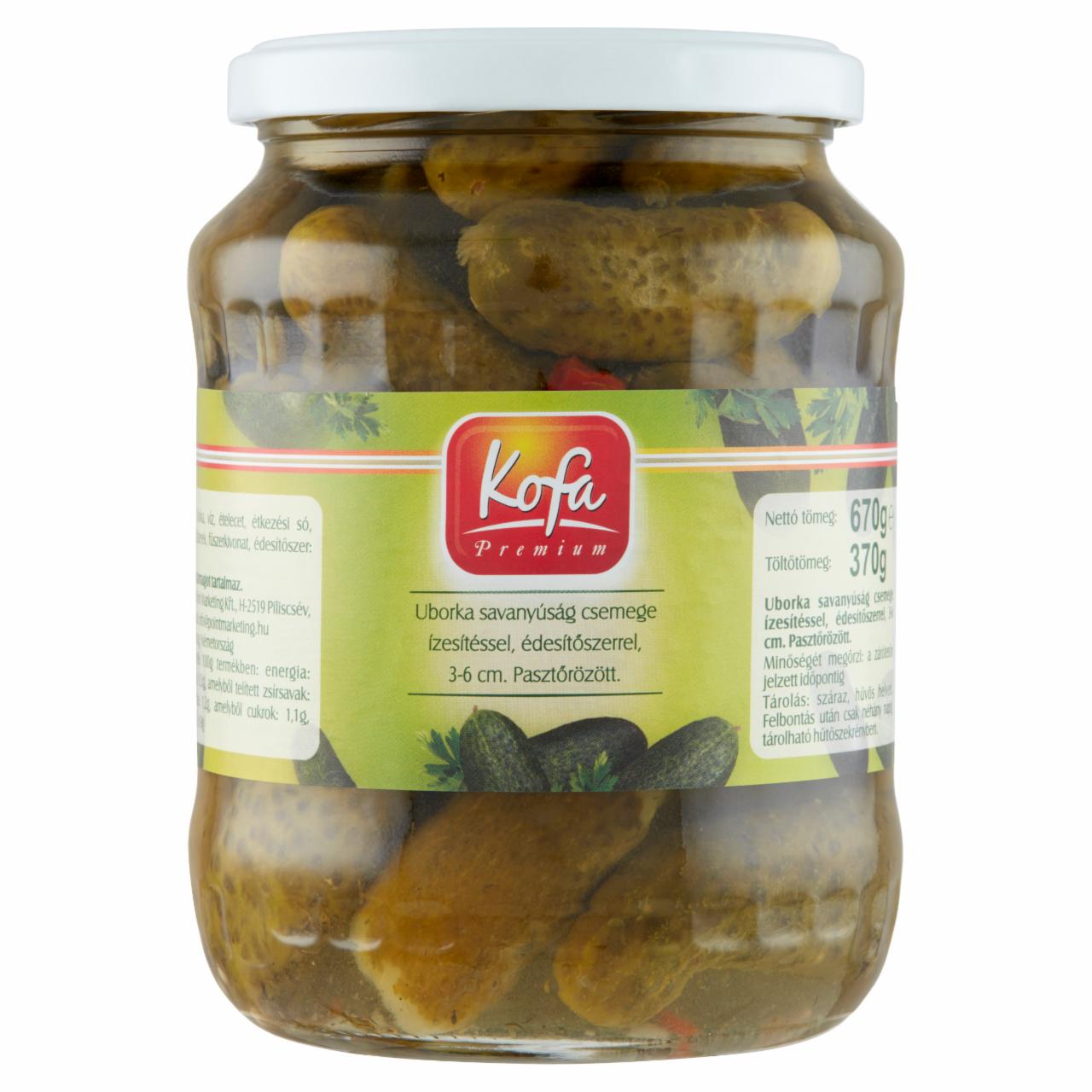 Képek - Kofa Premium uborka savanyúság csemege ízesítéssel édesítőszerrel 3-6 cm 670 g