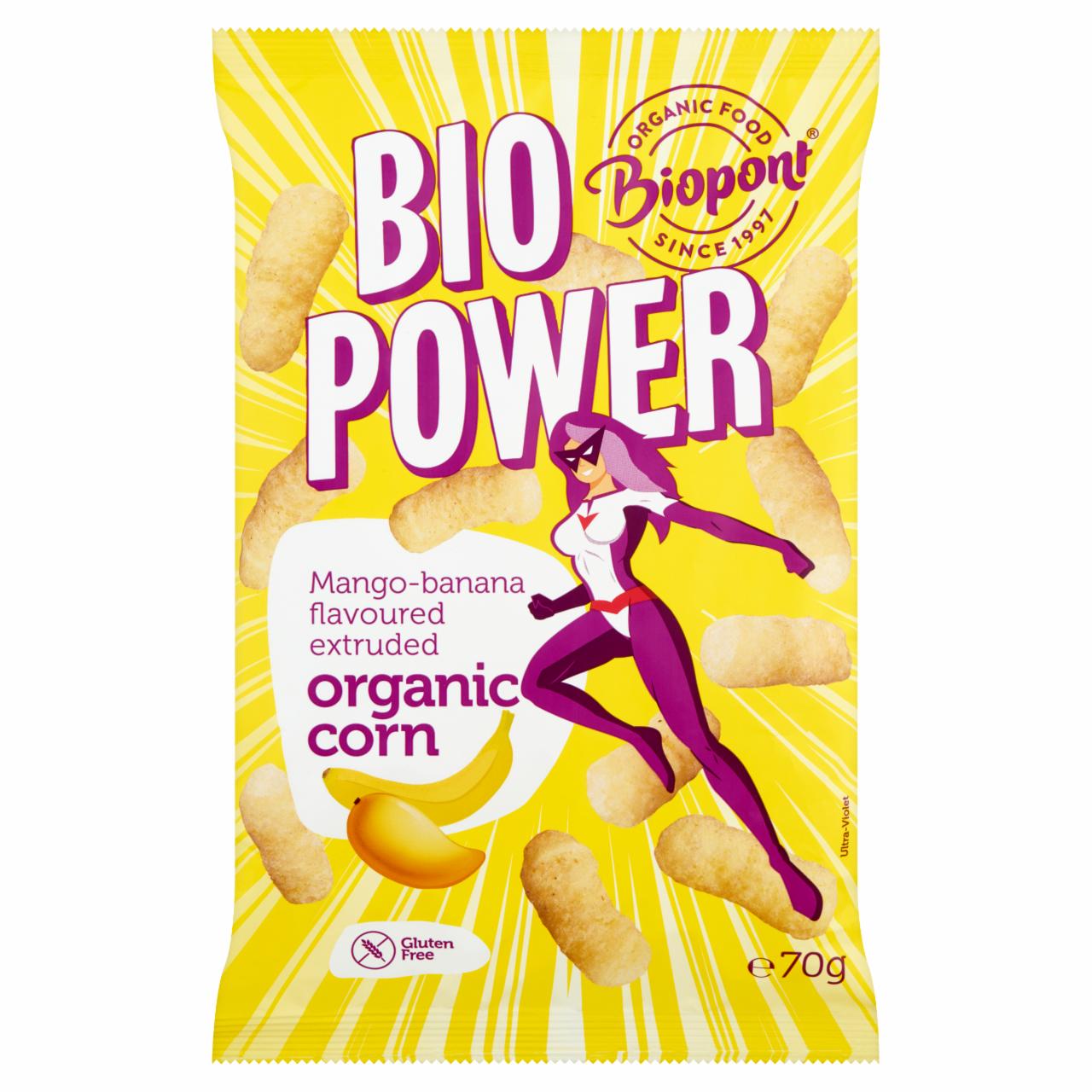 Képek - Biopont Bio Power gluténmentes, extrudált BIO kukorica valódi mangó és banán porral 70 g