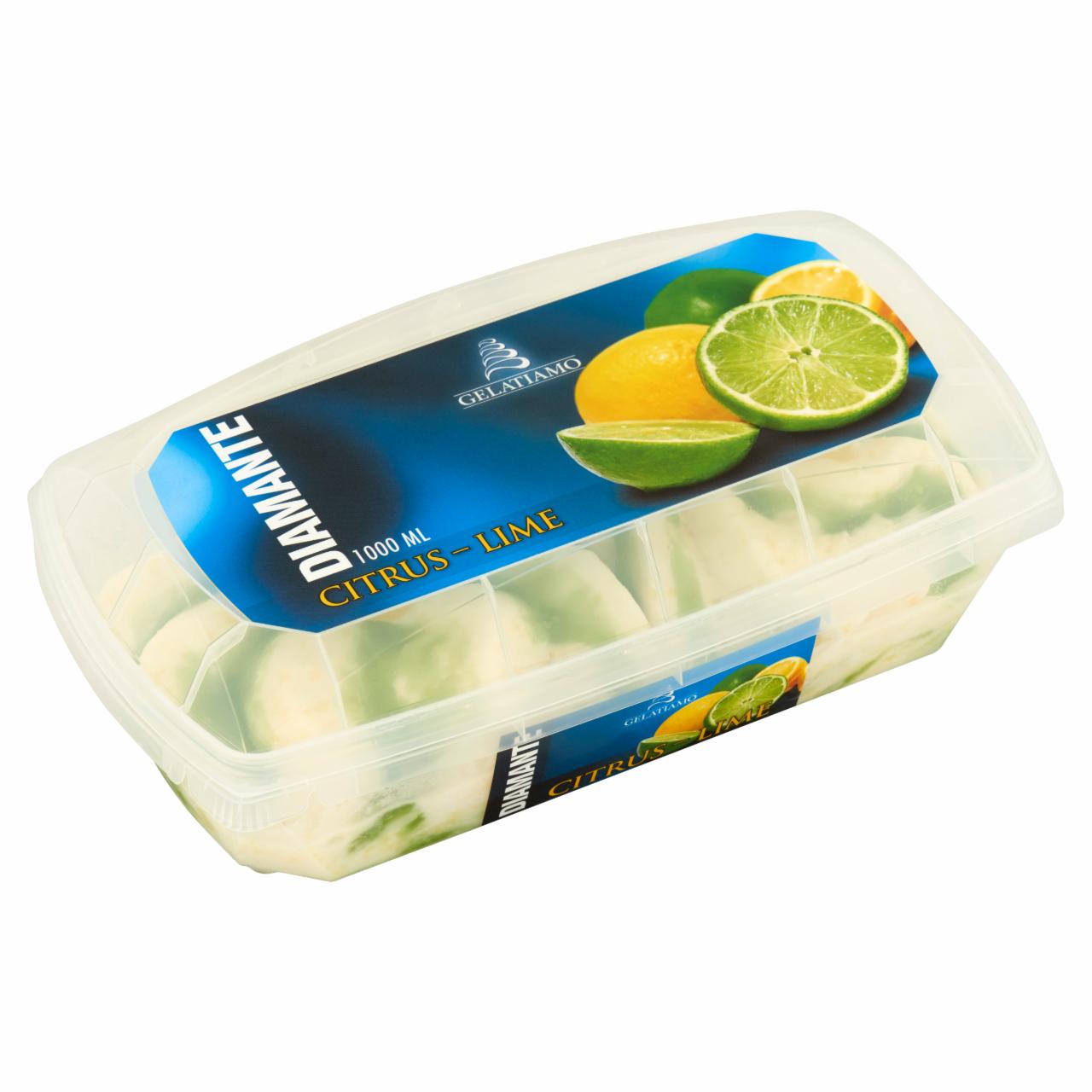 Képek - Gelatiamo Diamante Citrus-Lime citrom ízű jégkrém zöld citrom öntettel 1000 ml