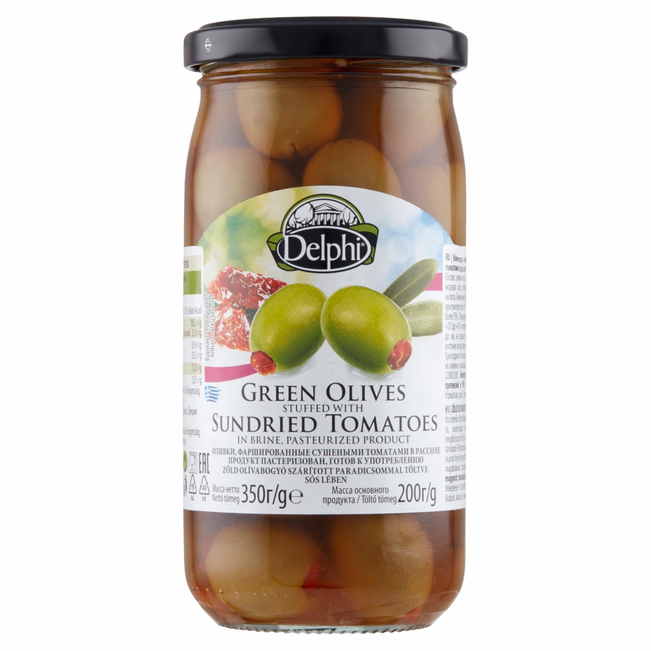 Képek - Delphi zöld olívabogyó szárított paradicsommal töltve sós lében 350 g