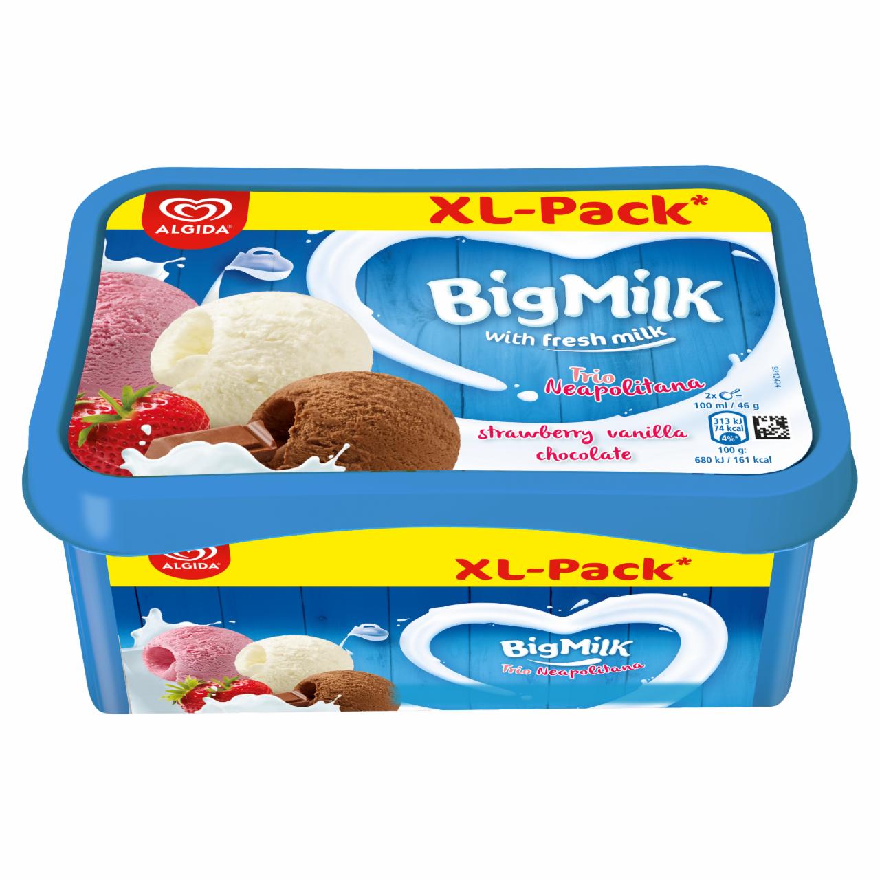 Képek - Big Milk eper jégkrém, vanília-tejszín ízű jégkrém és csokoládés jégkrém 1400 ml