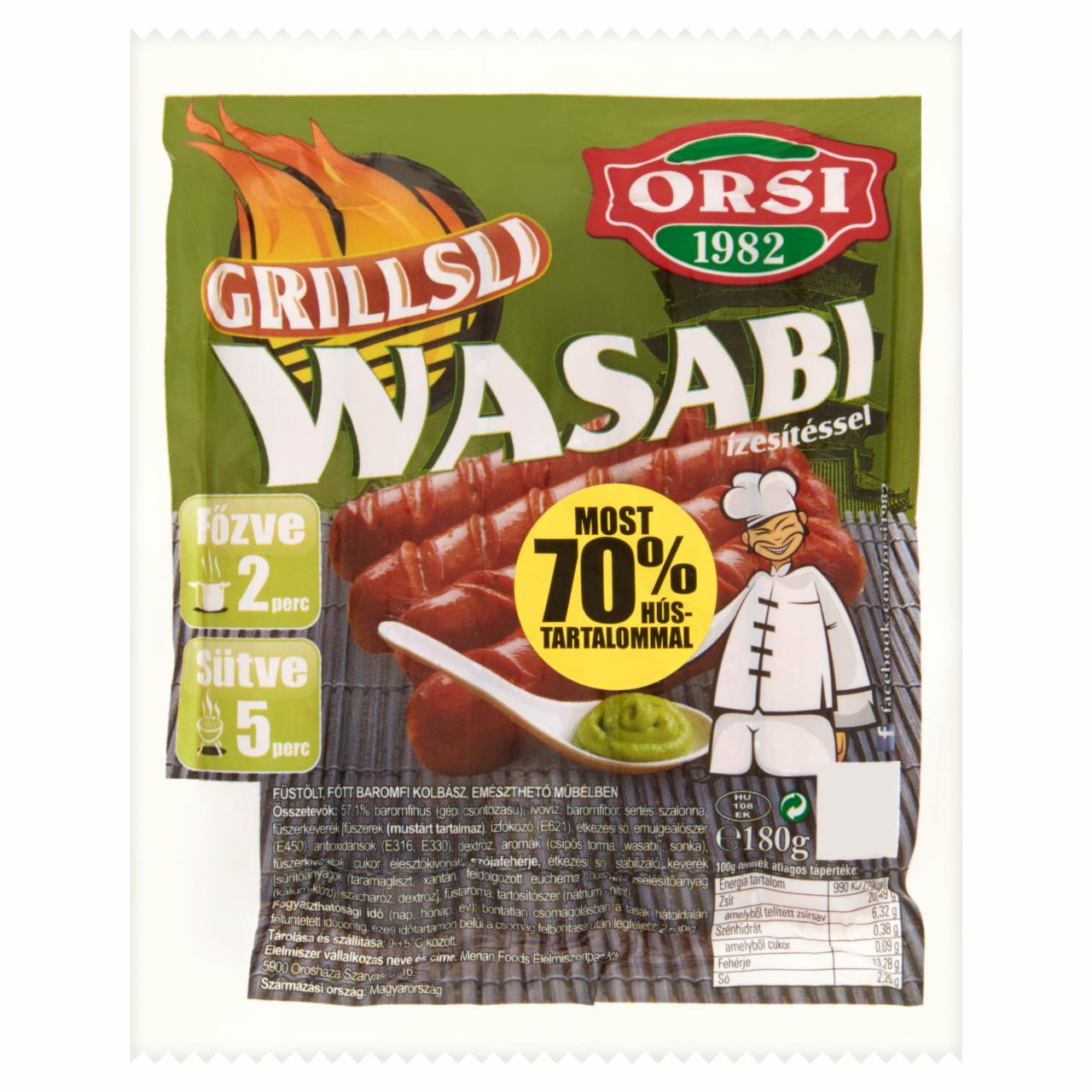 Képek - Orsi Grillsli füstölt, főtt baromfi kolbász Wasabi ízesítéssel 180 g
