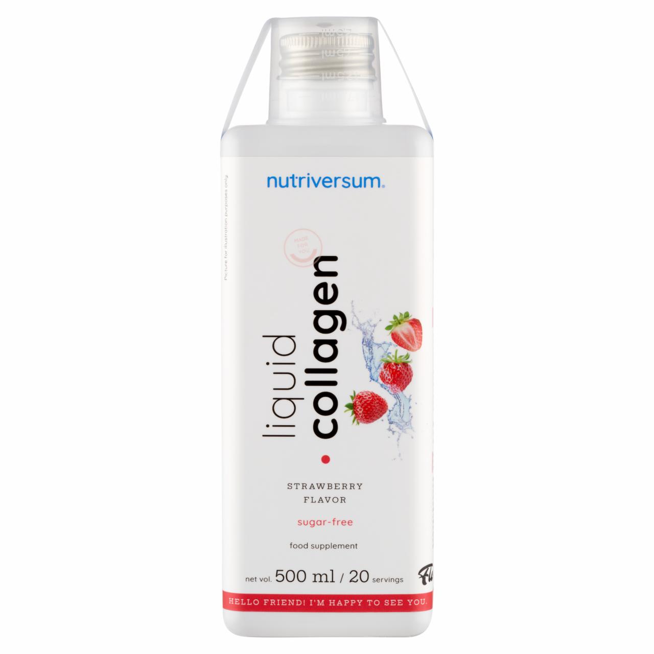 Képek - Nutriversum Flow eper ízesítésű, kollagén-, glicin-, L-arginin, cink ital édesítőszerekkel 500 ml