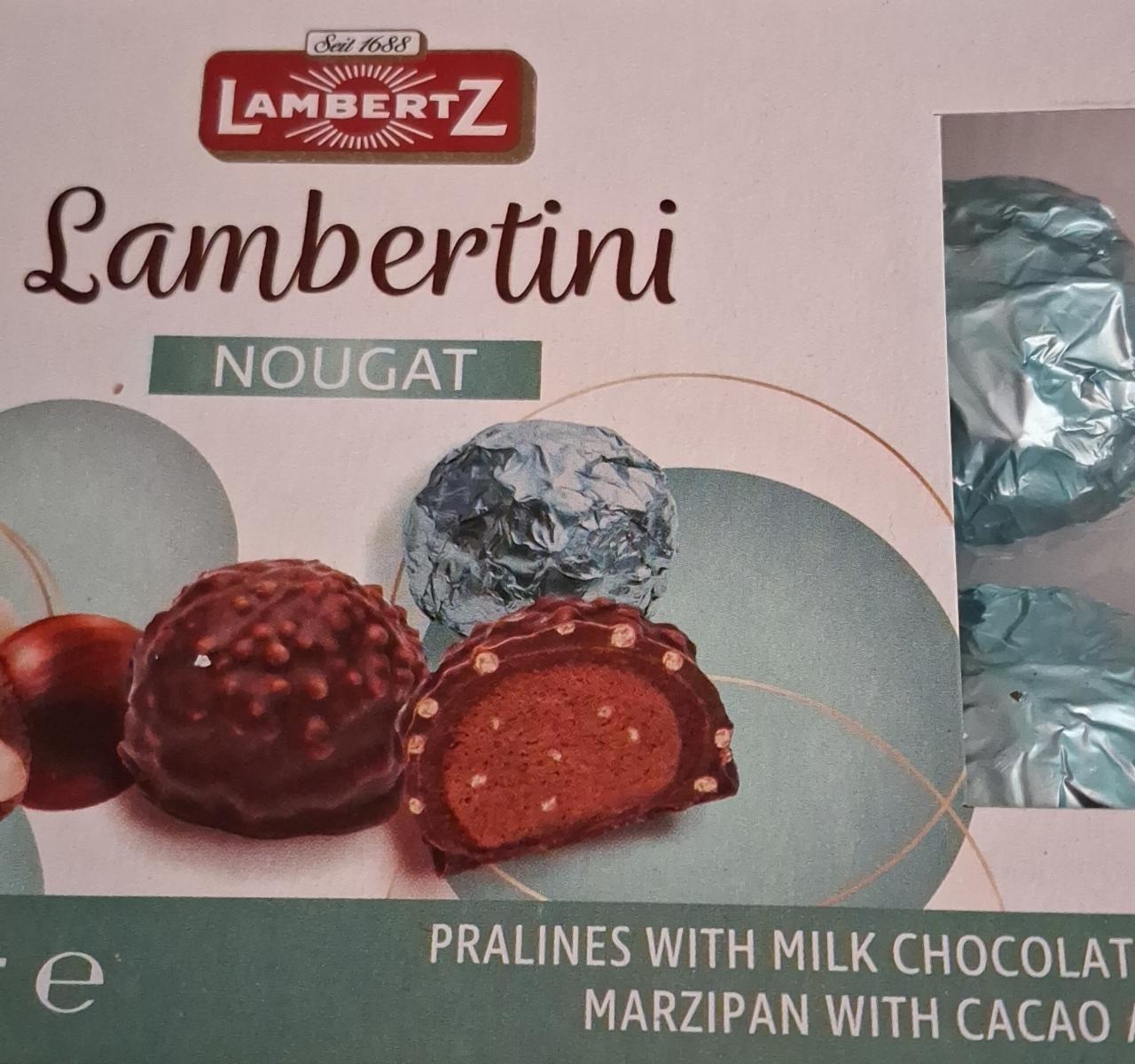 Képek - Lambertini praliné tejcsokoládéval, mogyoró nugáttal marcipános-kakaós készítménnyel Lambertz