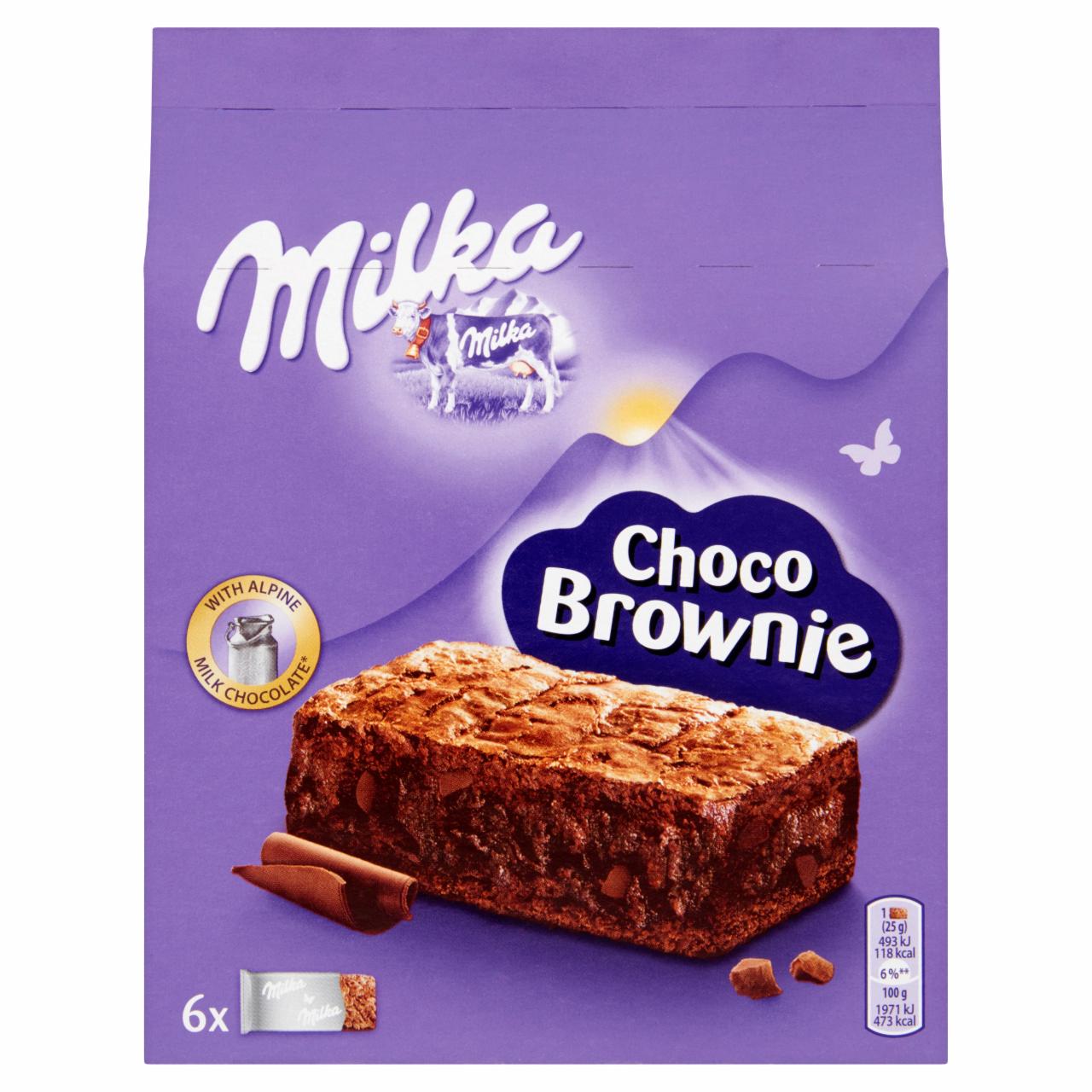 Képek - Milka Choco Brownie sütemény alpesi tejcsokoládéval és tejcsokoládé darabokkal 6 db 150 g