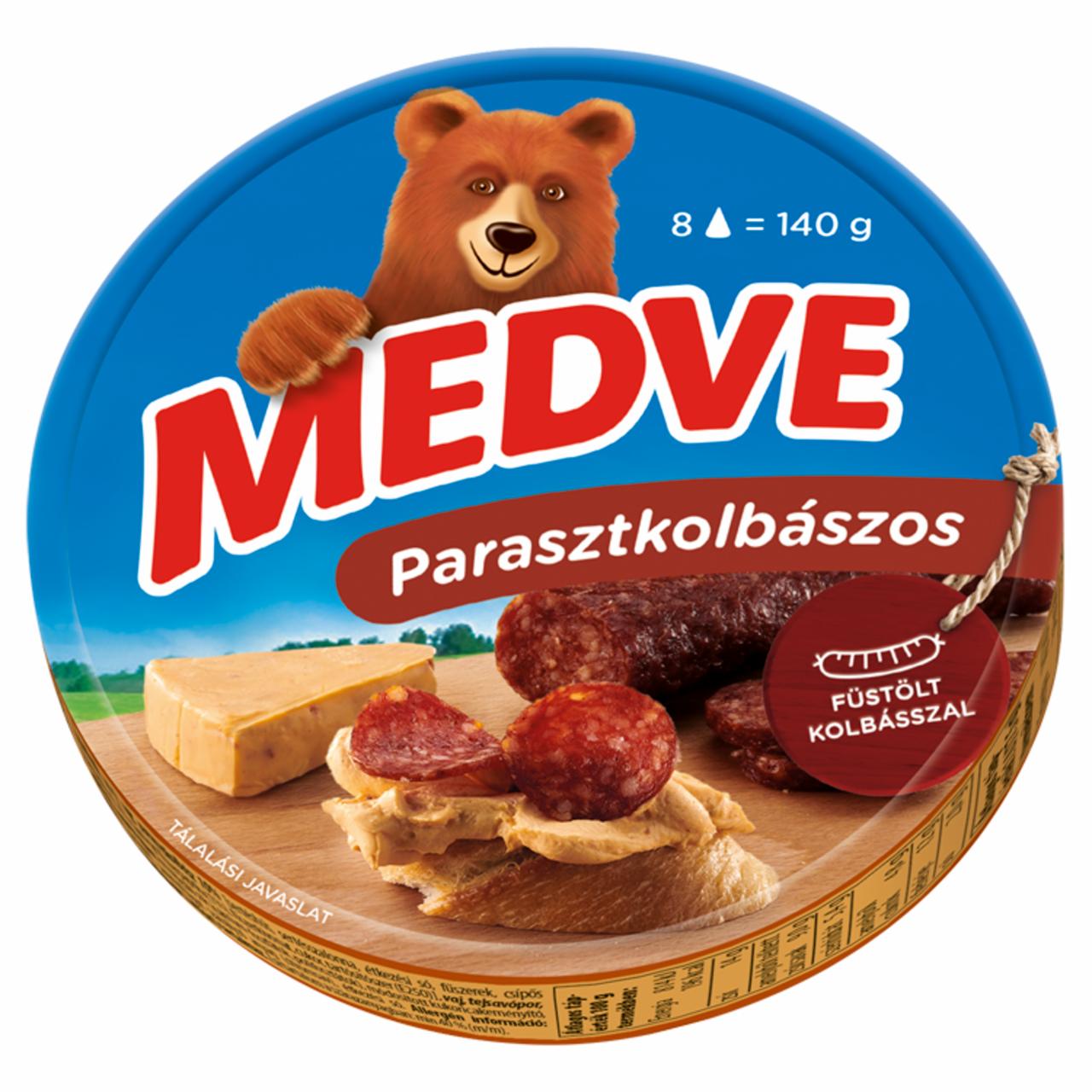 Képek - Medve parasztkolbászos kenhető, félzsíros ömlesztett sajt 8 x 17,5 g (140 g)