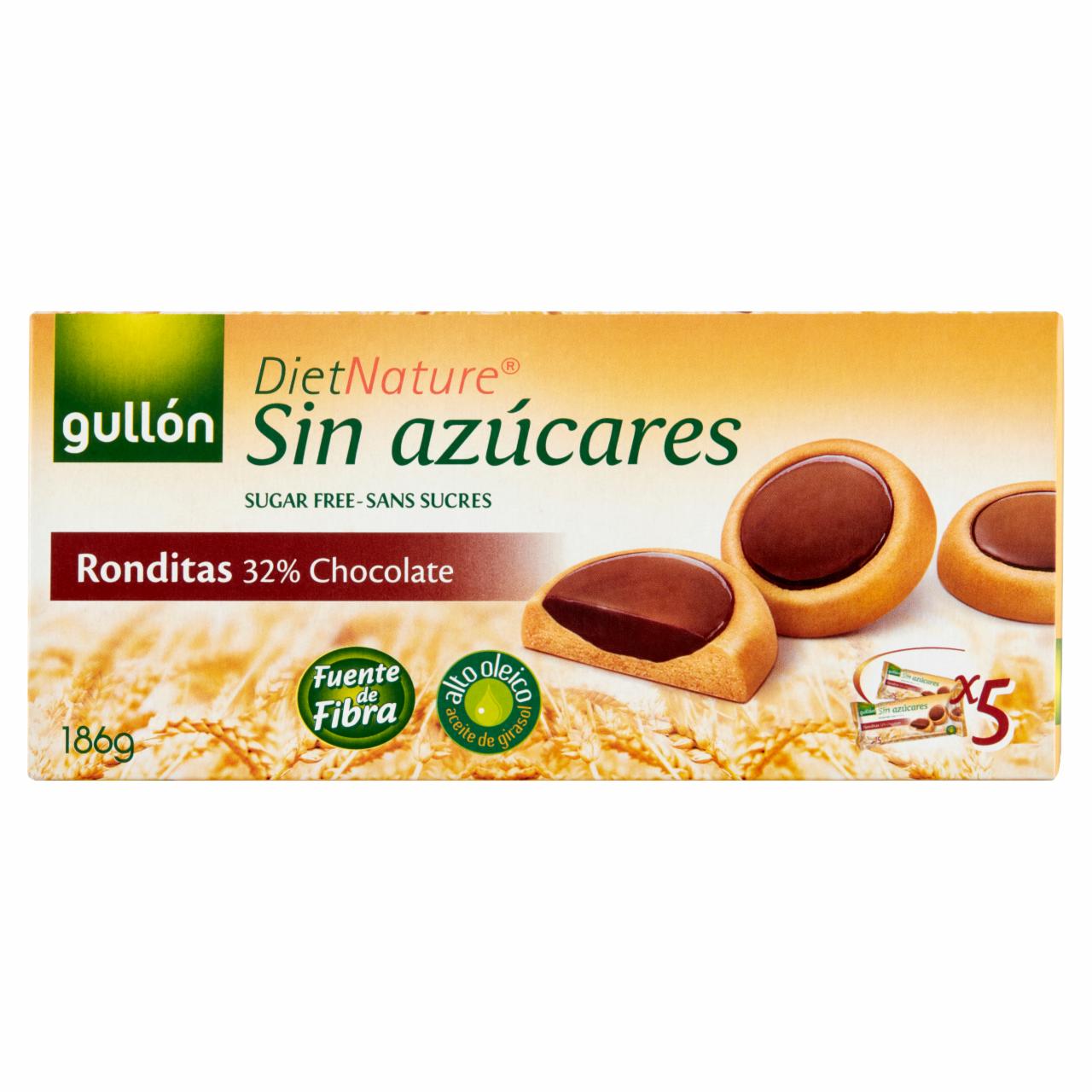 Képek - Gullón Zero cukormentes étcsokoládéval bevont keksz édesítőszerrel 5 x 37,2 g (186 g)