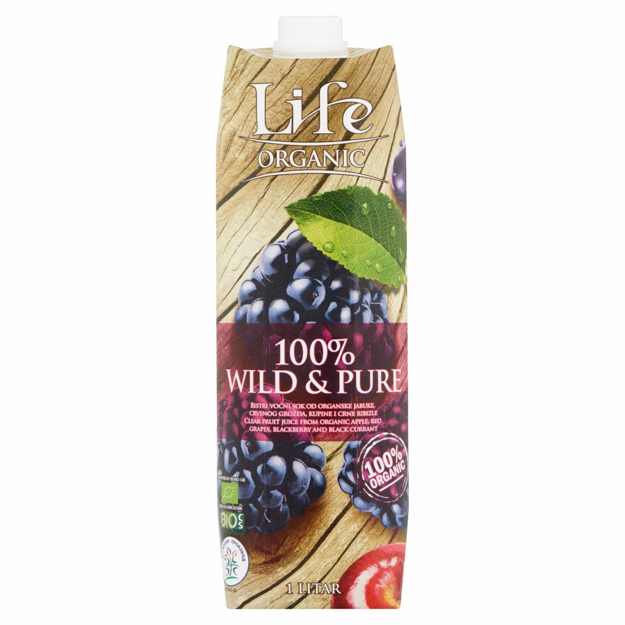 Képek - Life Organic Wild & Pure szűrt organikus alma, vörös szőlő, szeder, feketeribizli gyümölcsital 1 l