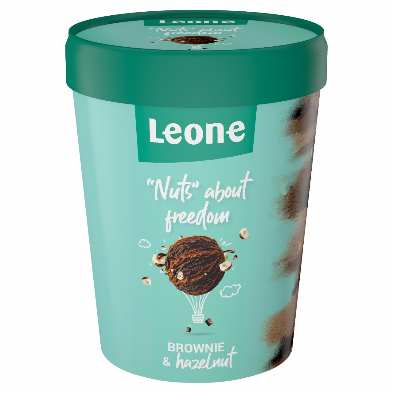 Képek - Leone csokoládés, mogyorós-csokoládés ízesítésű tejjégkrém, brownie-darabokkal 450 ml