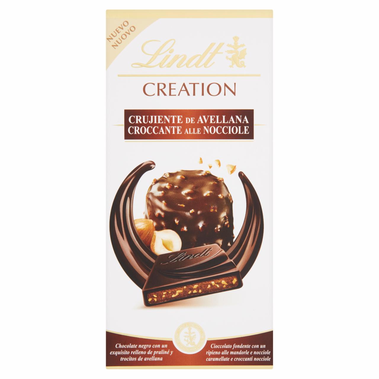 Képek - Lindt Creation mandulás-mogyoró pasztával töltött extra keserű csokoládé mogyoró darabokkal 150 g