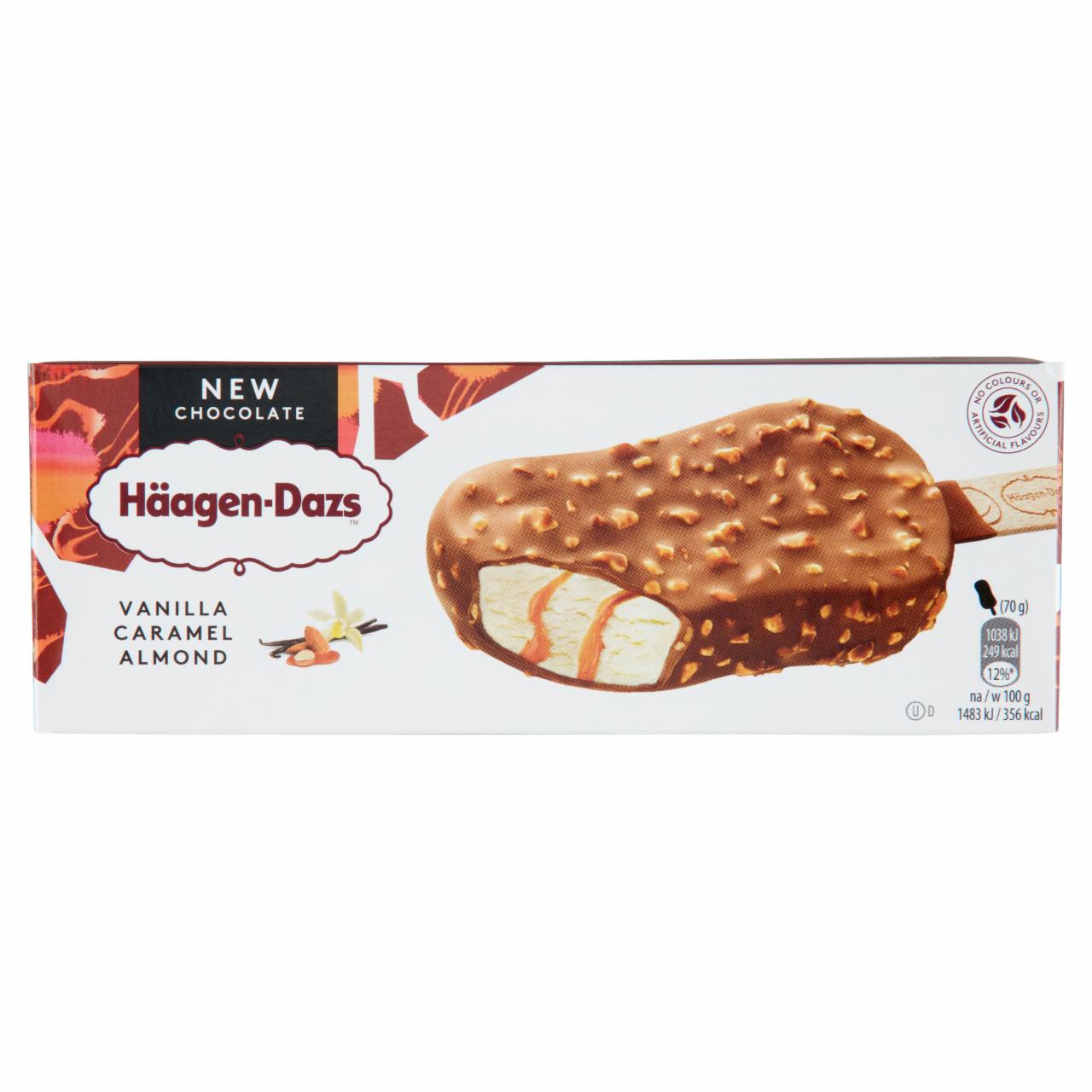 Képek - Häagen-Dazs vanília ízű jégkrém karamell öntettel, belga tejcsokoládé bevonattal és mandulával 80 ml