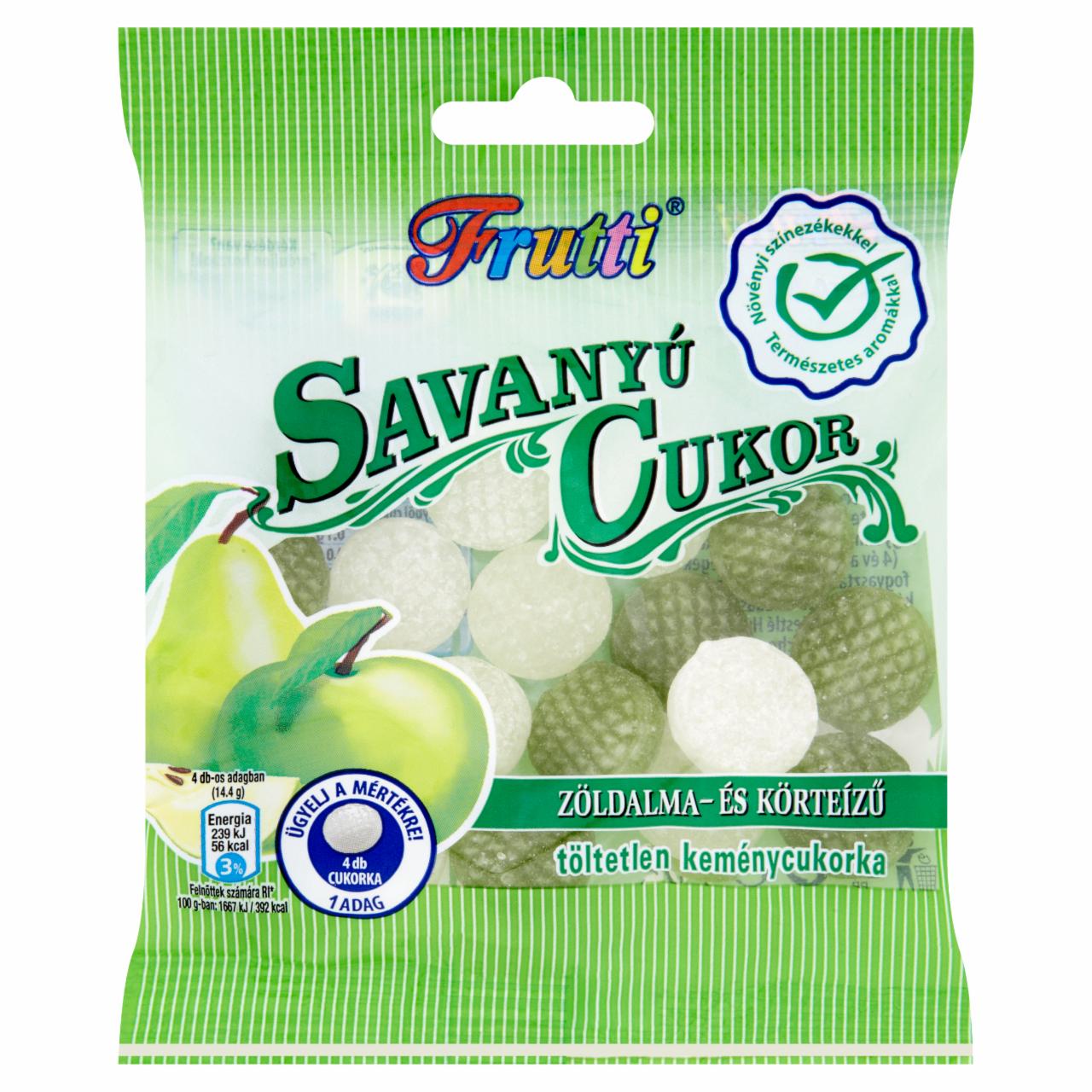 Képek - Frutti Savanyú Cukor zöldalma- és körteízű töltetlen keménycukorka 70 g