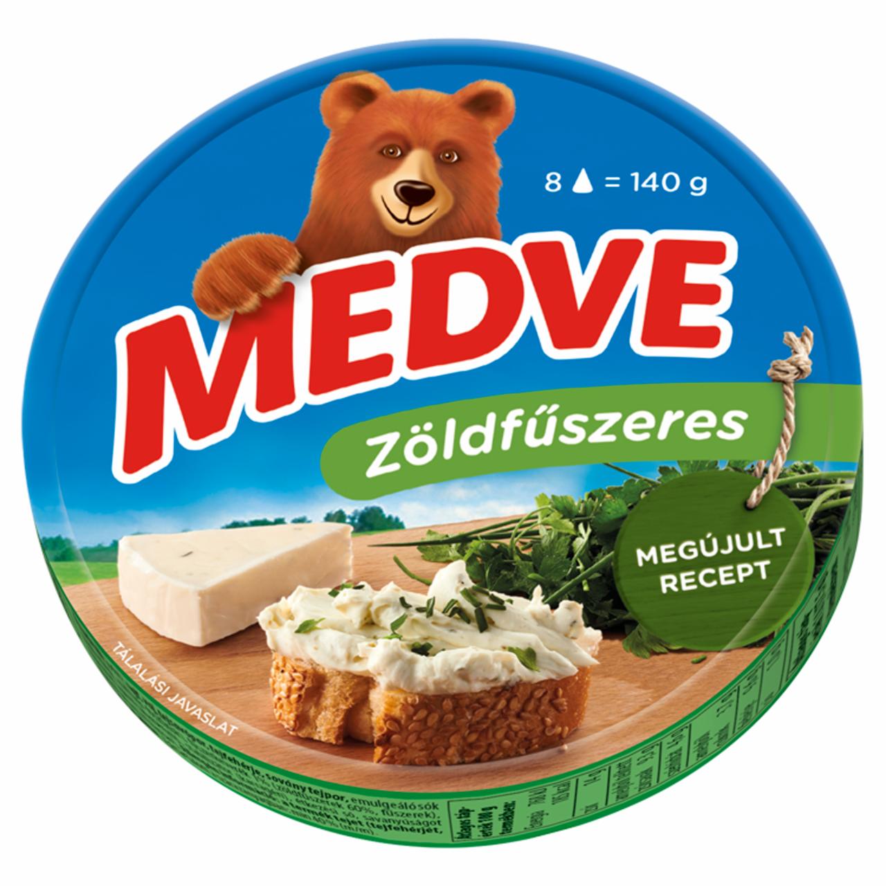 Képek - Medve zöldfűszeres kenhető, félzsíros ömlesztett sajt 8 x 17,5 g (140 g)