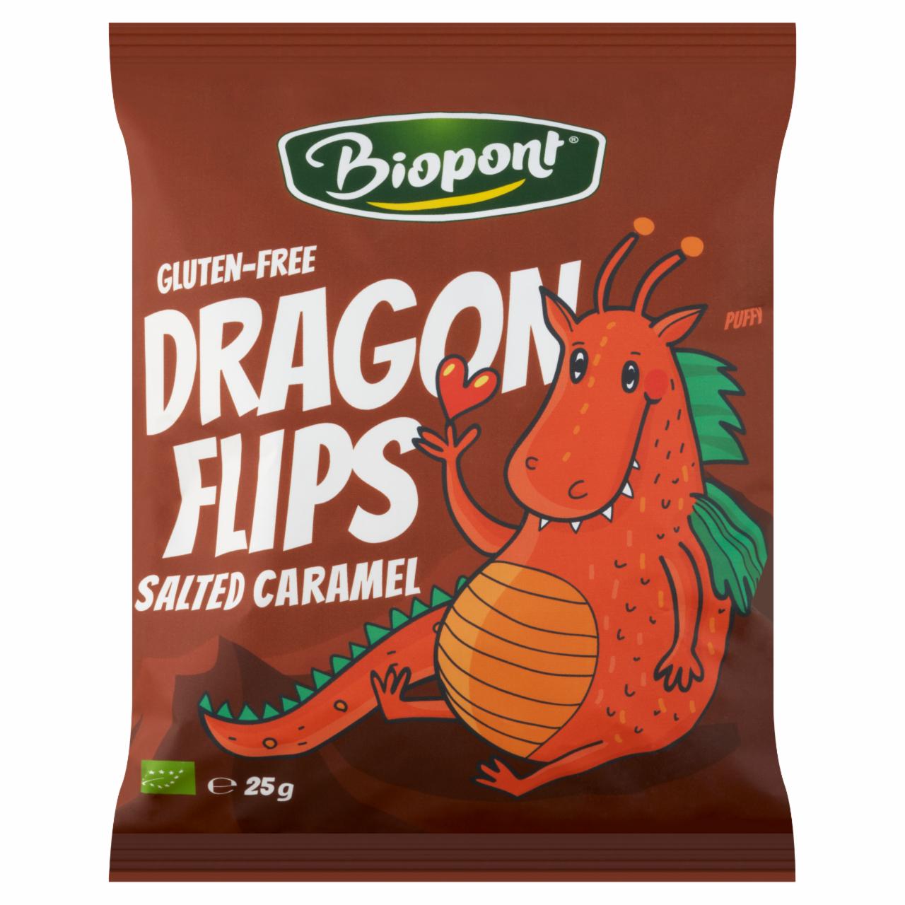 Képek - Biopont Dragon Flips Bio gluténmentes, sós karamellás kukorica snack 25 g