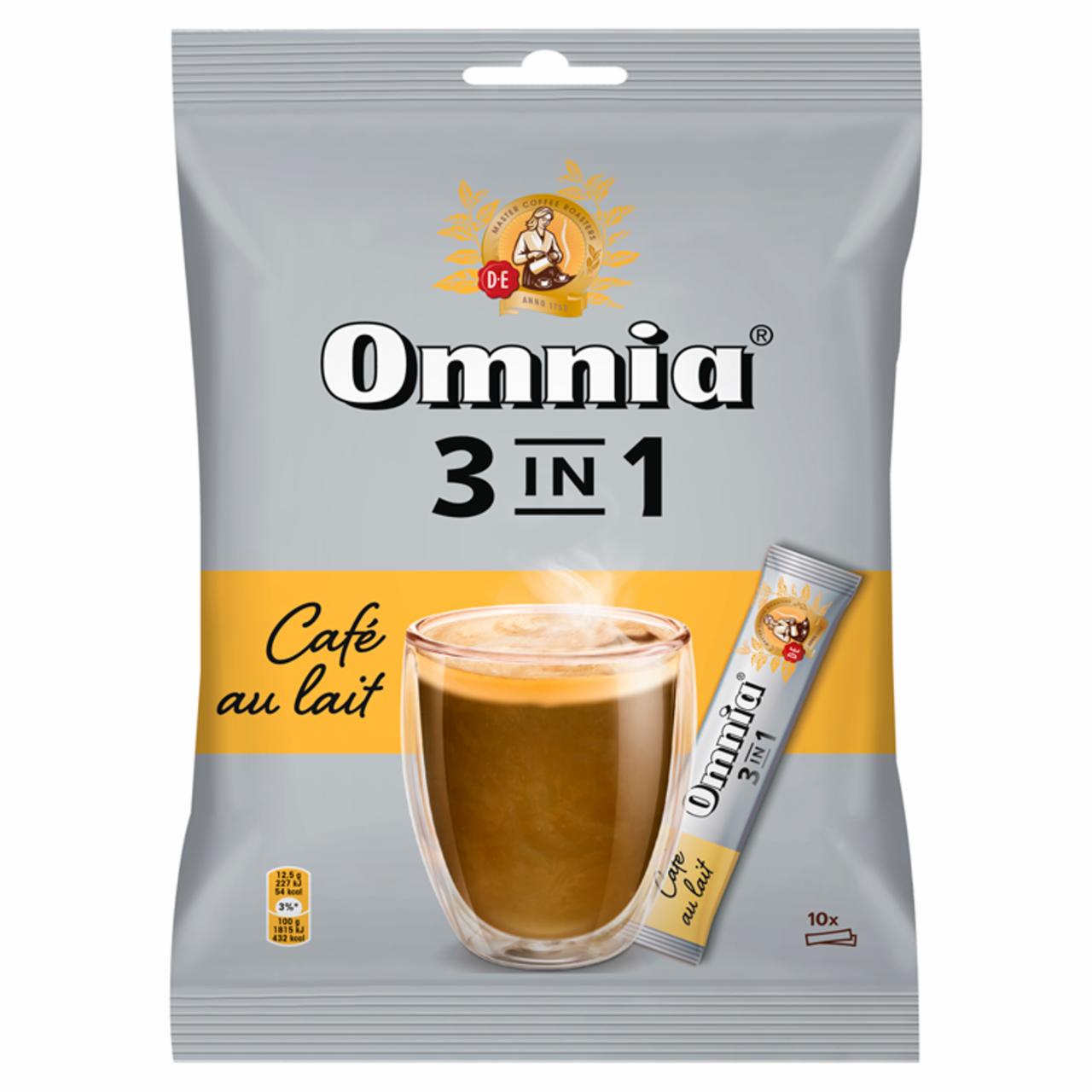 Képek - Omnia 3 in 1 azonnal oldódó kávéitalpor cukorral és sovány tejporral 10 x 12,5 g (125 g)
