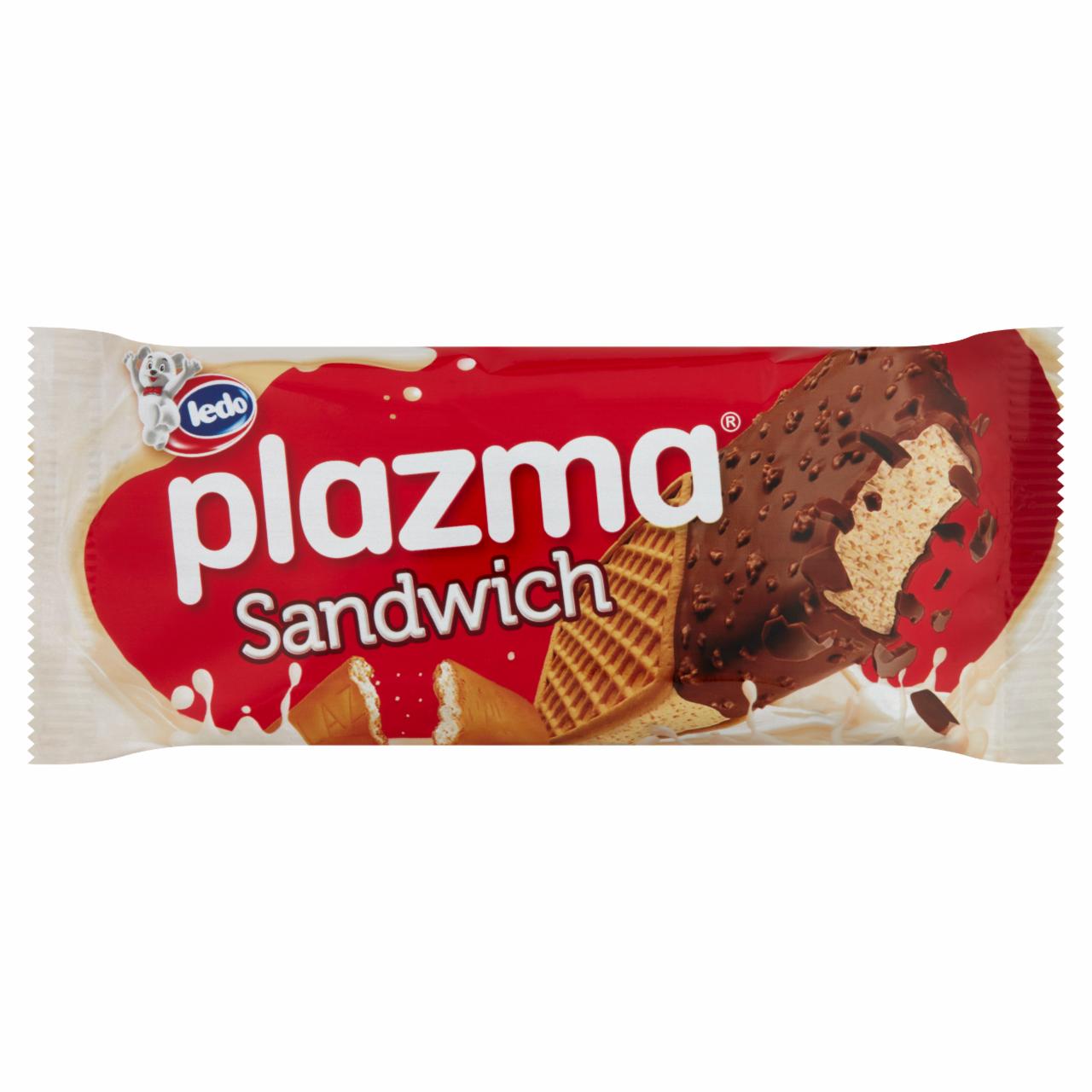 Képek - Ledo Plazma Sandwich keksz ízű jégkrém kekszbe töltve, tejcsokoládé ízű bevonattal 129 ml