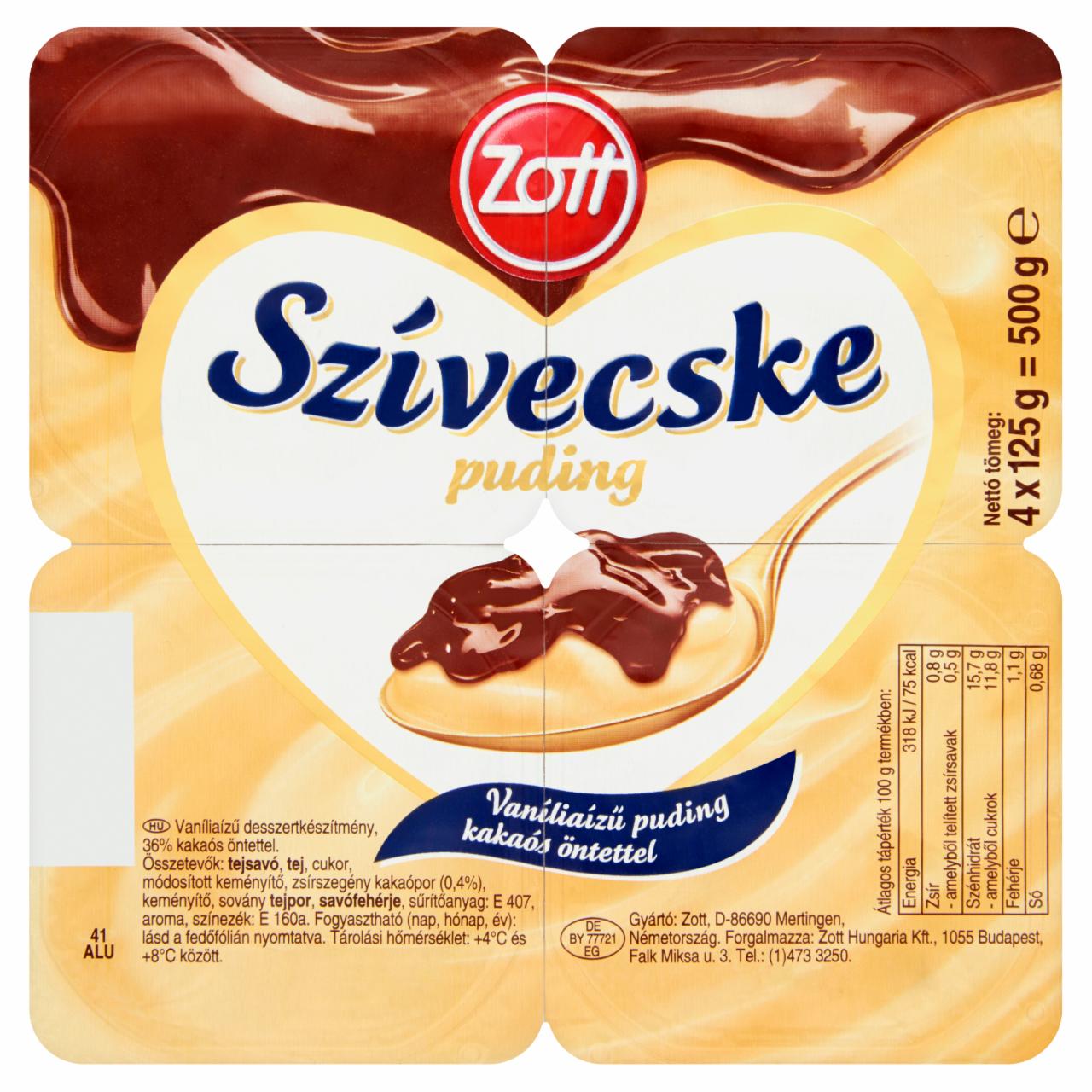 Képek - Zott Szívecske vaníliaízű puding kakaós öntettel 4 x 125 g