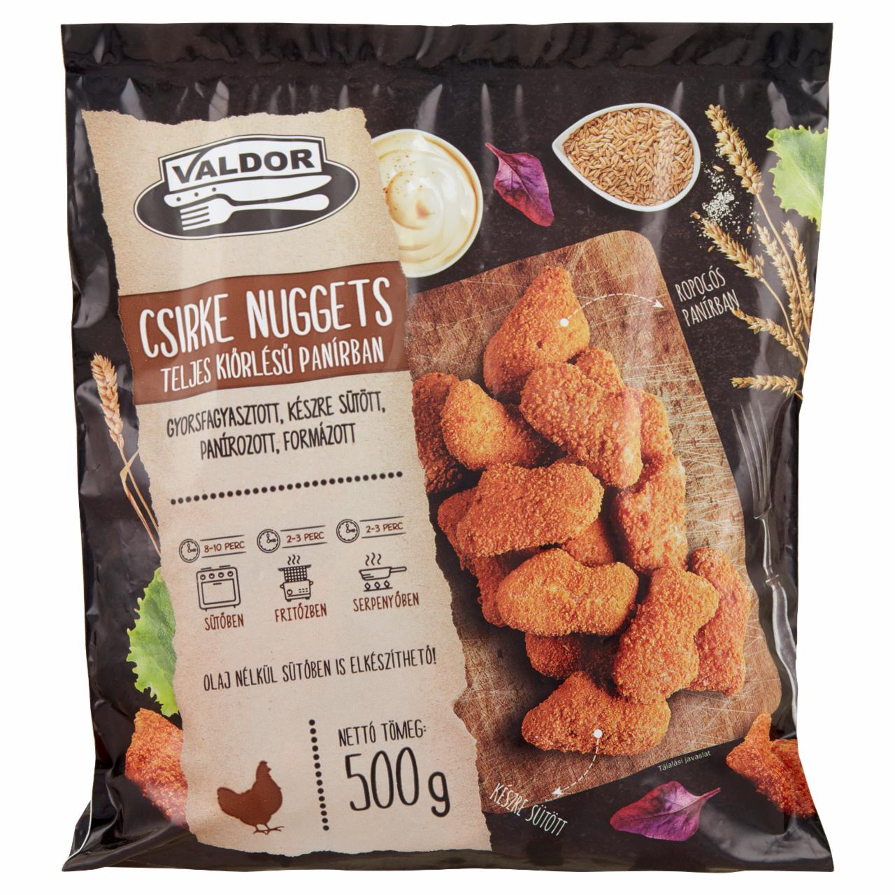 Képek - Valdor gyorsfagyasztott, készre sütött, csirke nuggets teljes kiörlésű panírban 500 g