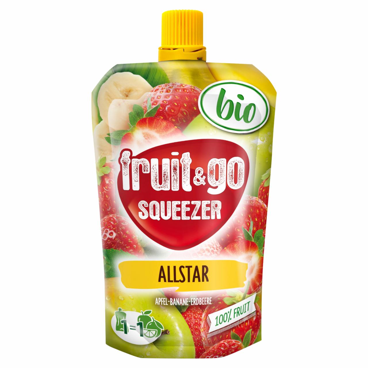 Képek - Squeezer Fruit & Go BIO gyümölcspüré almából, banánból és eperből 100 g