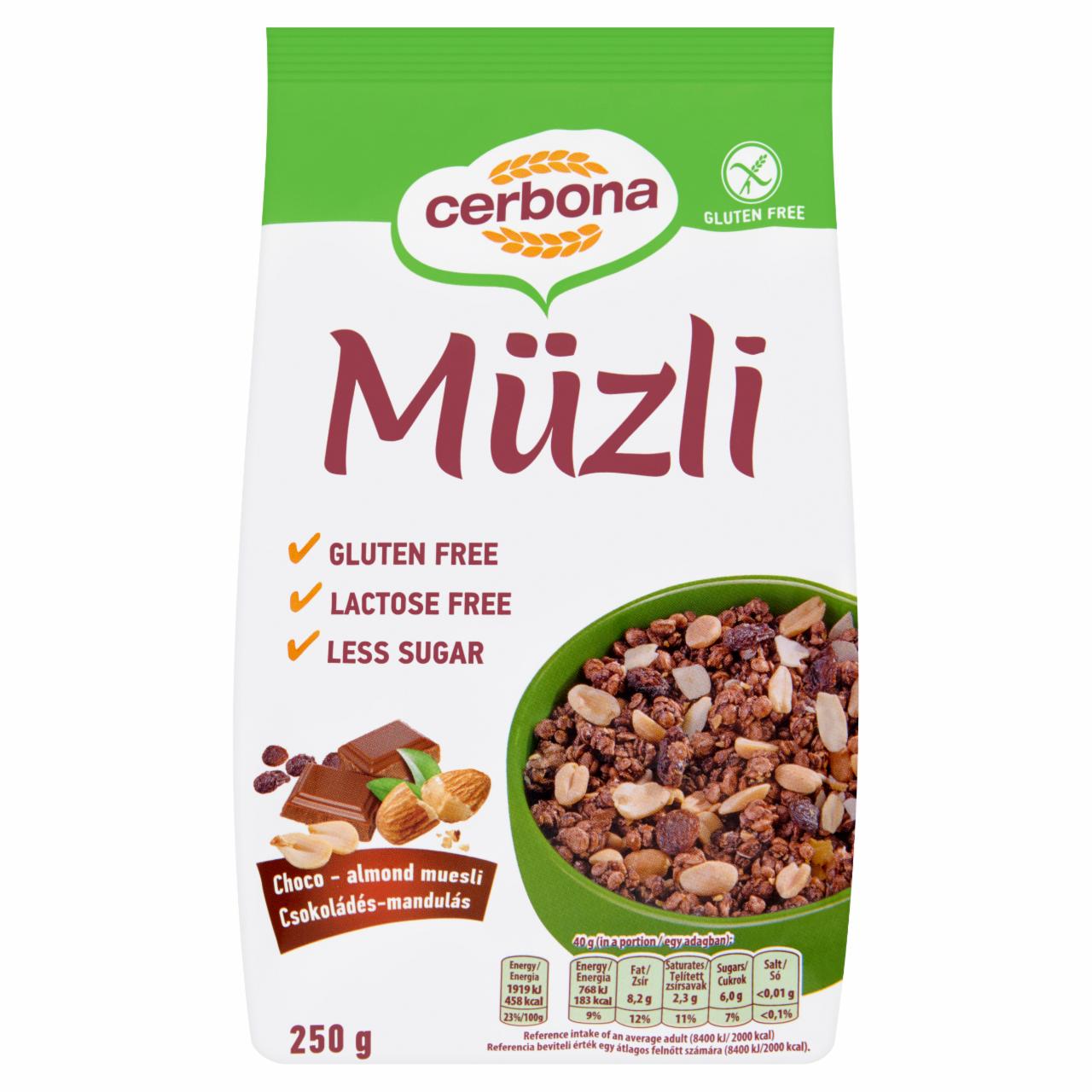 Képek - Cerbona glutén- és laktózmentes csokoládés-mandulás müzli 250 g