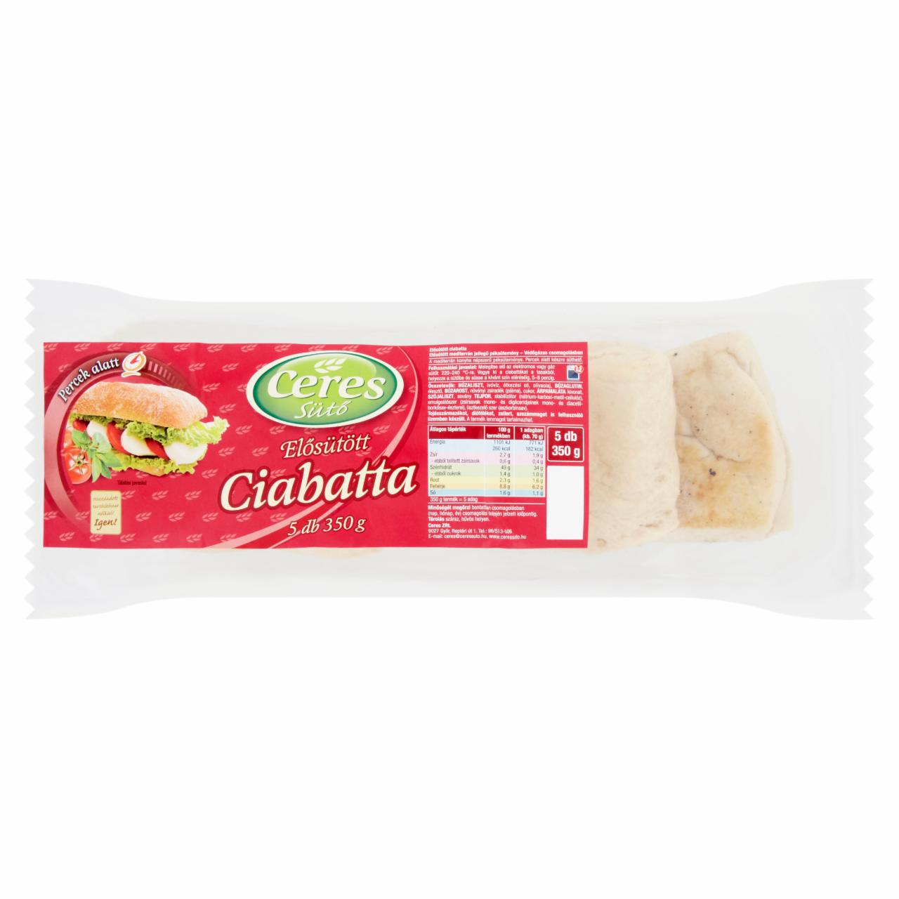 Képek - Ceres Sütő elősütött ciabatta 5 db 350 g