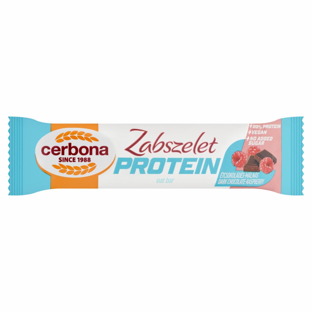 Képek - Cerbona Protein fehérjében gazdag étcsokoládés-málnás zabszelet édesítőszerekkel 40 g