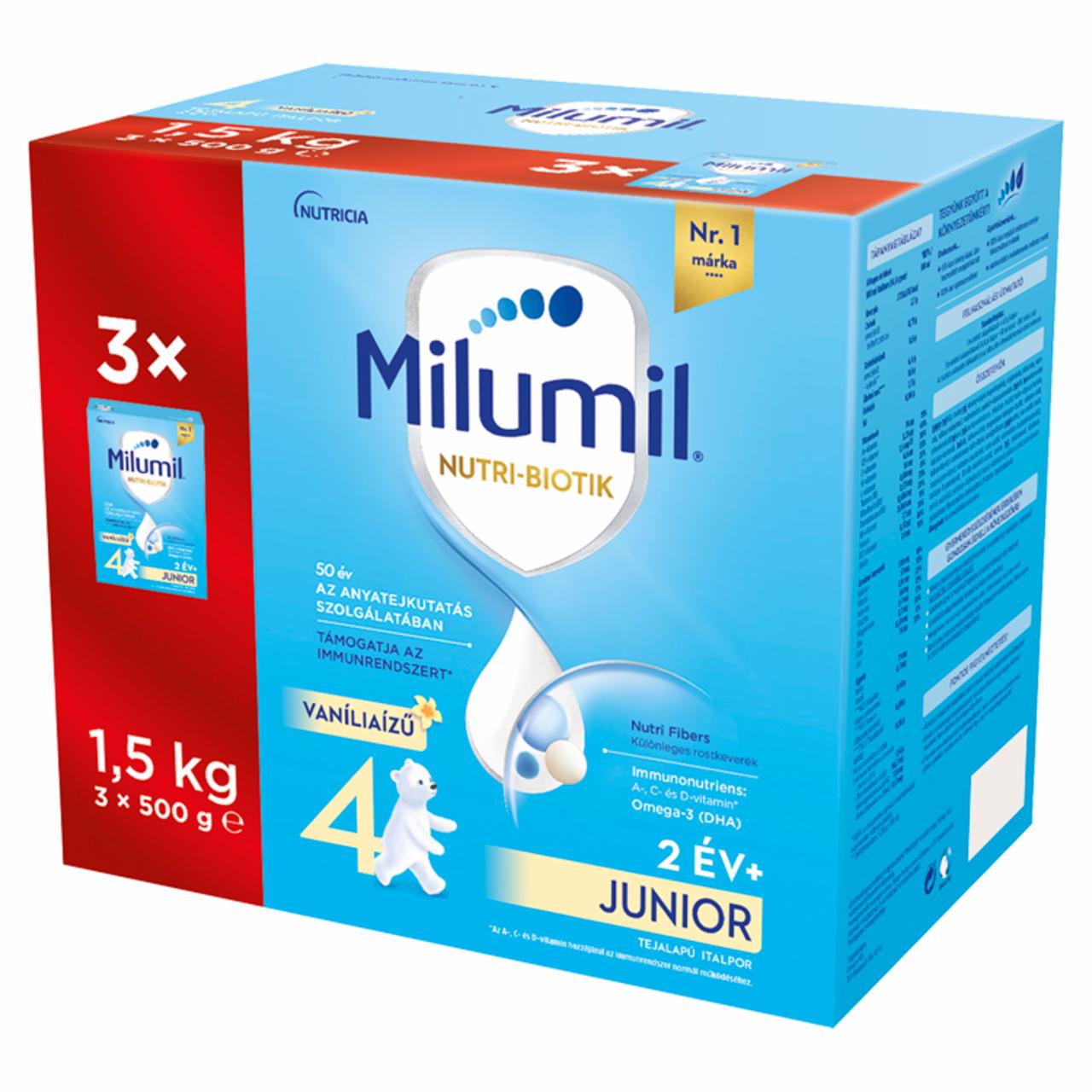 Képek - Milumil Nutri-Biotik 4 Junior vaníliaízű tejalapú italpor 2 év+ 3 x 500 g (1,5 kg)