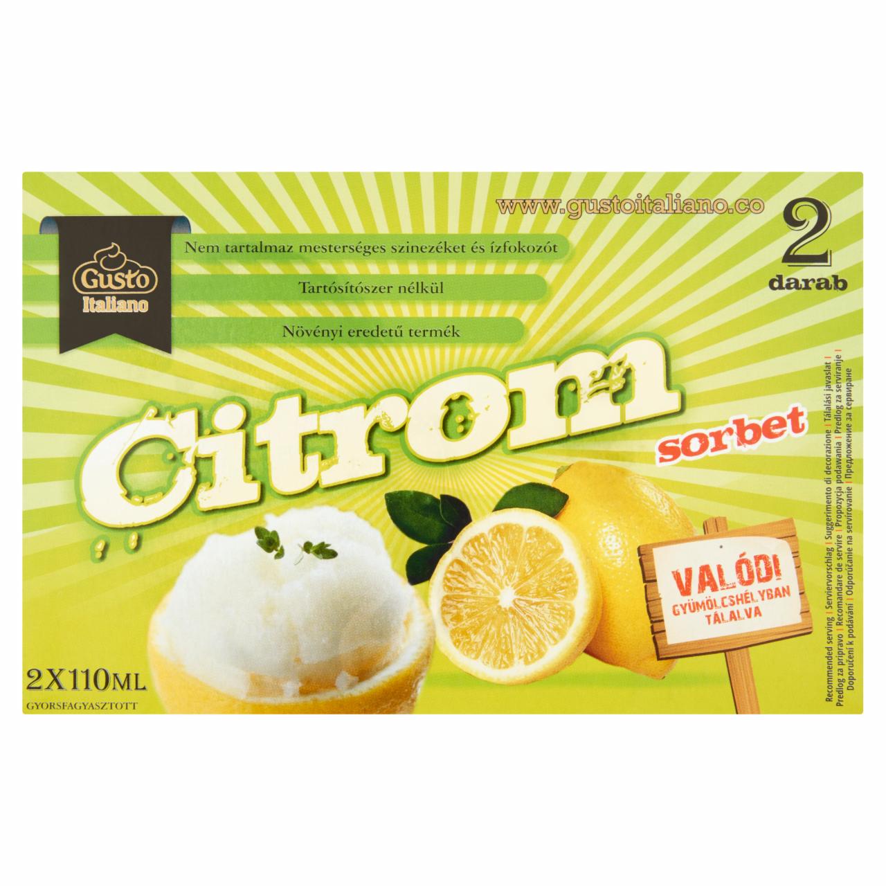 Képek - Gusto Italiano citrom szorbé természetes citromhéjban 2 x 110 ml