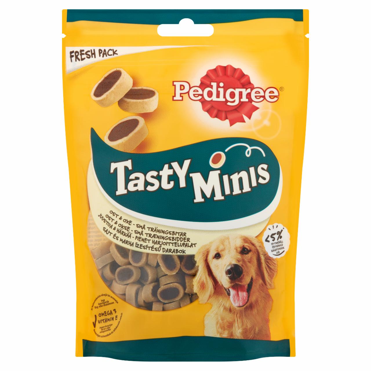 Képek - Pedigree Tasty Minis sajt és marha ízesítésű kiegészítő állateledel felnőtt kutyák számára 140 g