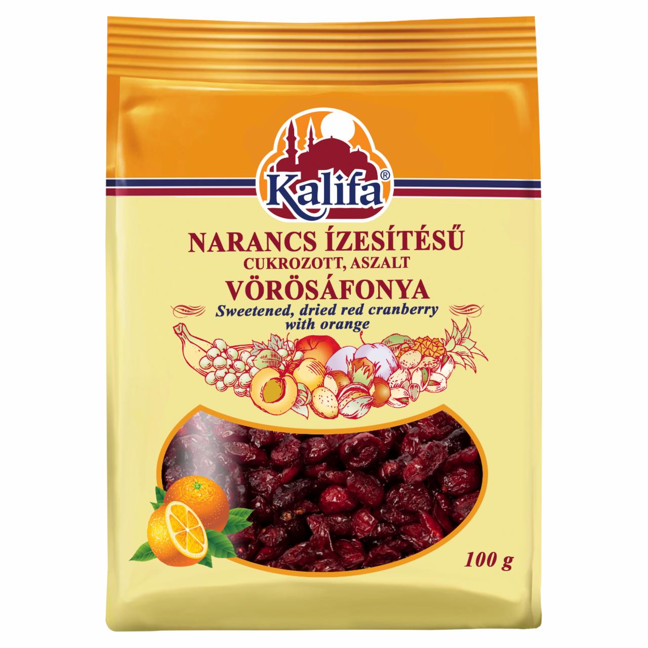 Képek - Kalifa narancs ízesítésű cukrozott aszalt vörös áfonya 100 g