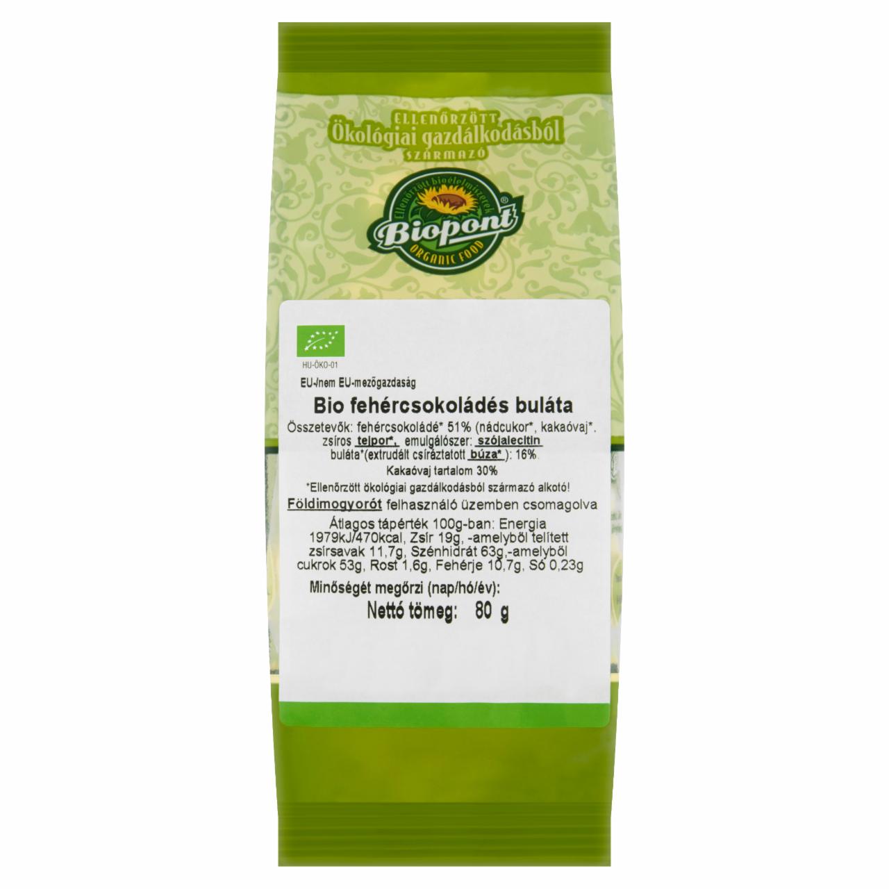 Képek - Biopont BIO fehércsokoládés buláta 80 g