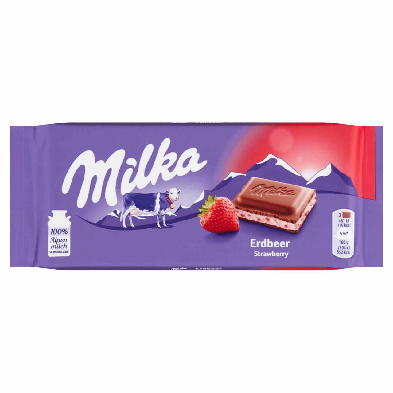 Képek - Milka alpesi tej felhasználásával készült tejcsokoládé eperízű krémmel töltve 100 g