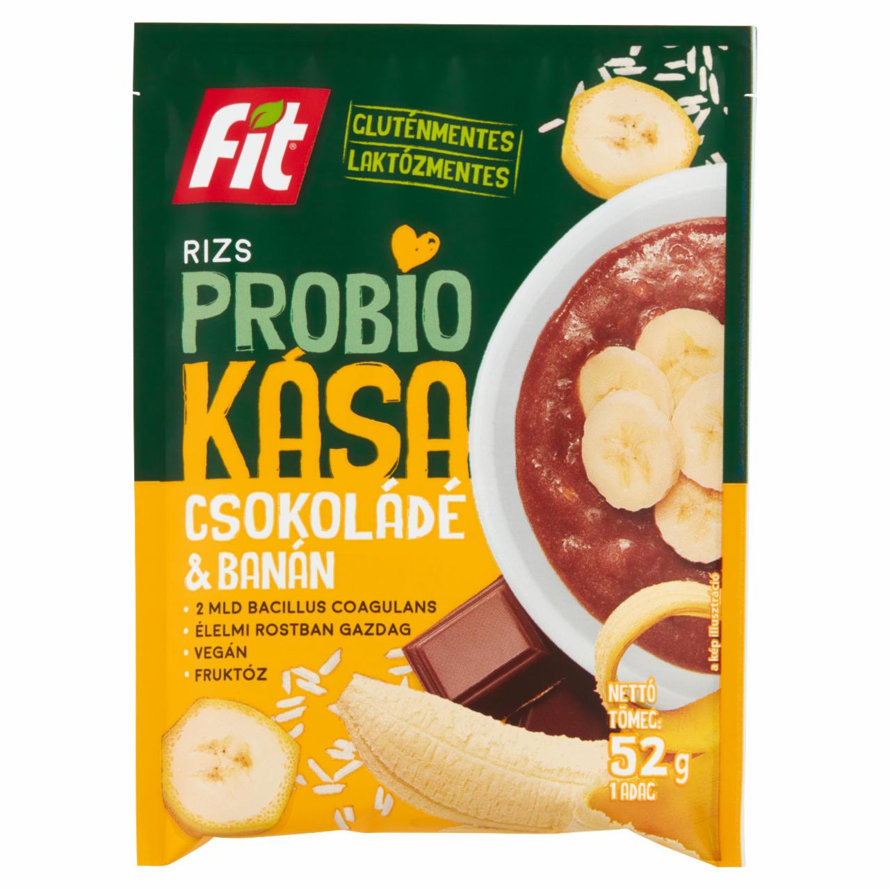 Képek - Fit Probio Kása élőflórás rizskása kukoricarosttal, fruktózzal, csokoládéval és banánnal 52 g