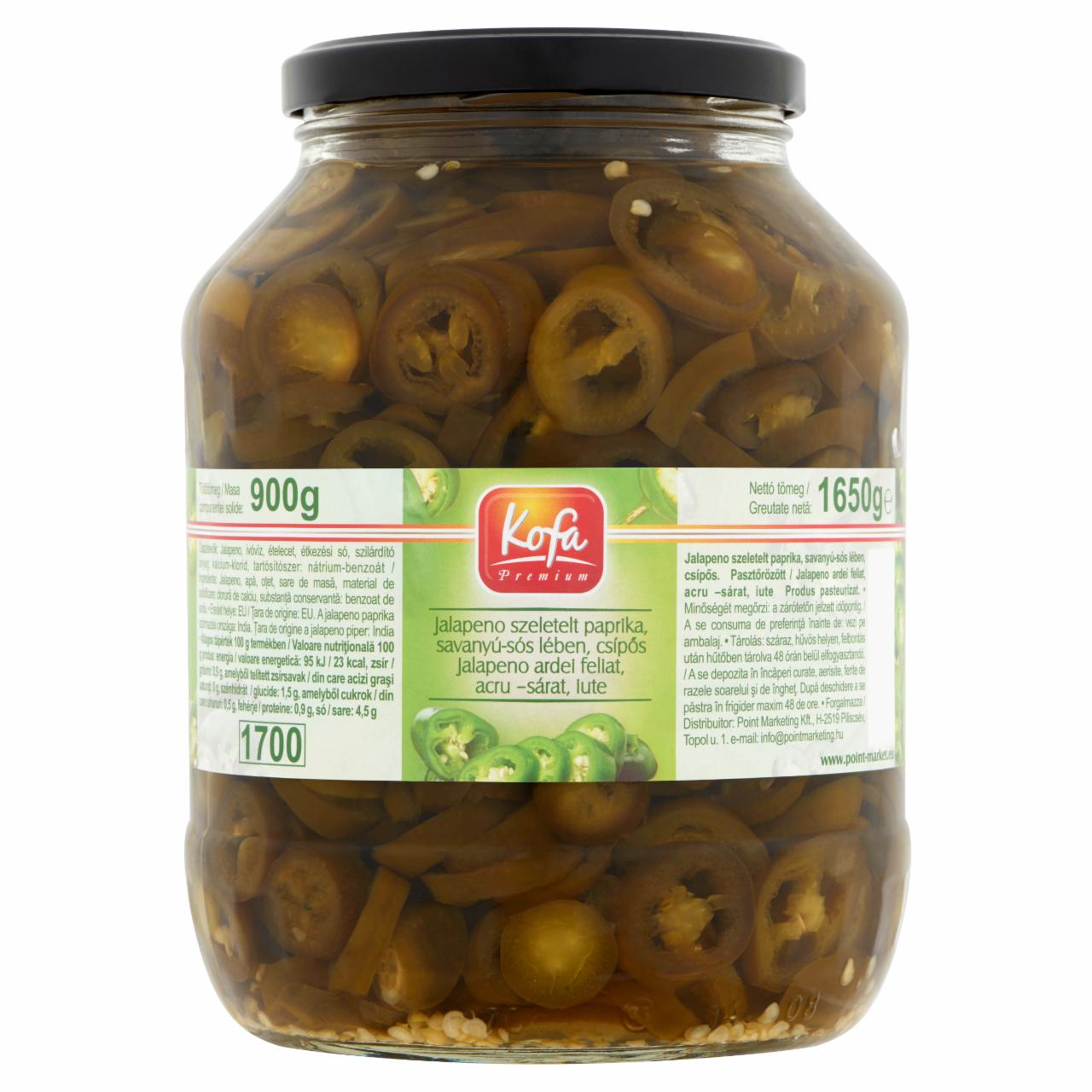 Képek - Kofa Premium Jalapeno csípős szeletelt paprika savanyú-sós lében 1650 g