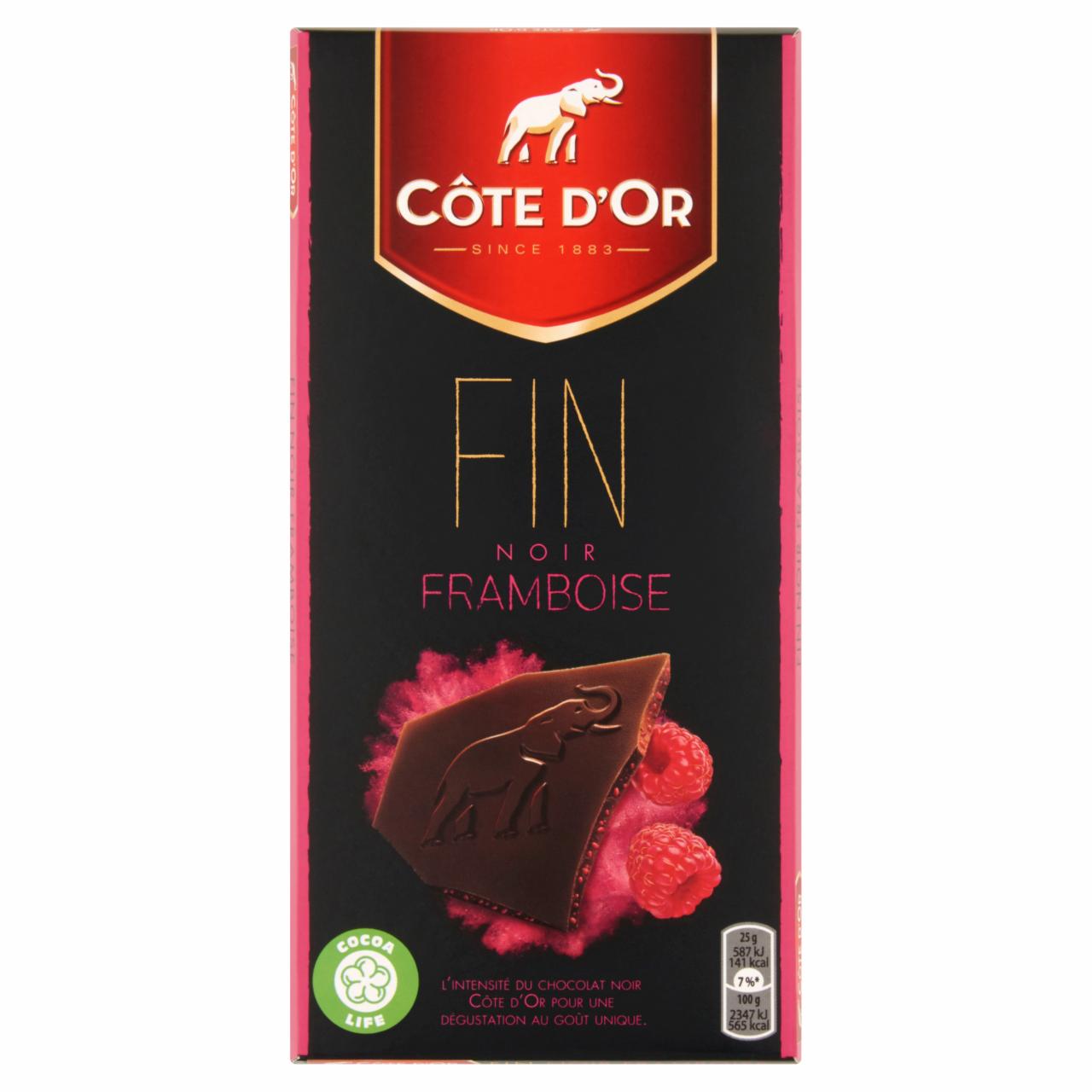 Képek - Côte d'Or étcsokoládé málnaízű csokoládé töltelékkel és málnás darabkákkal 100 g