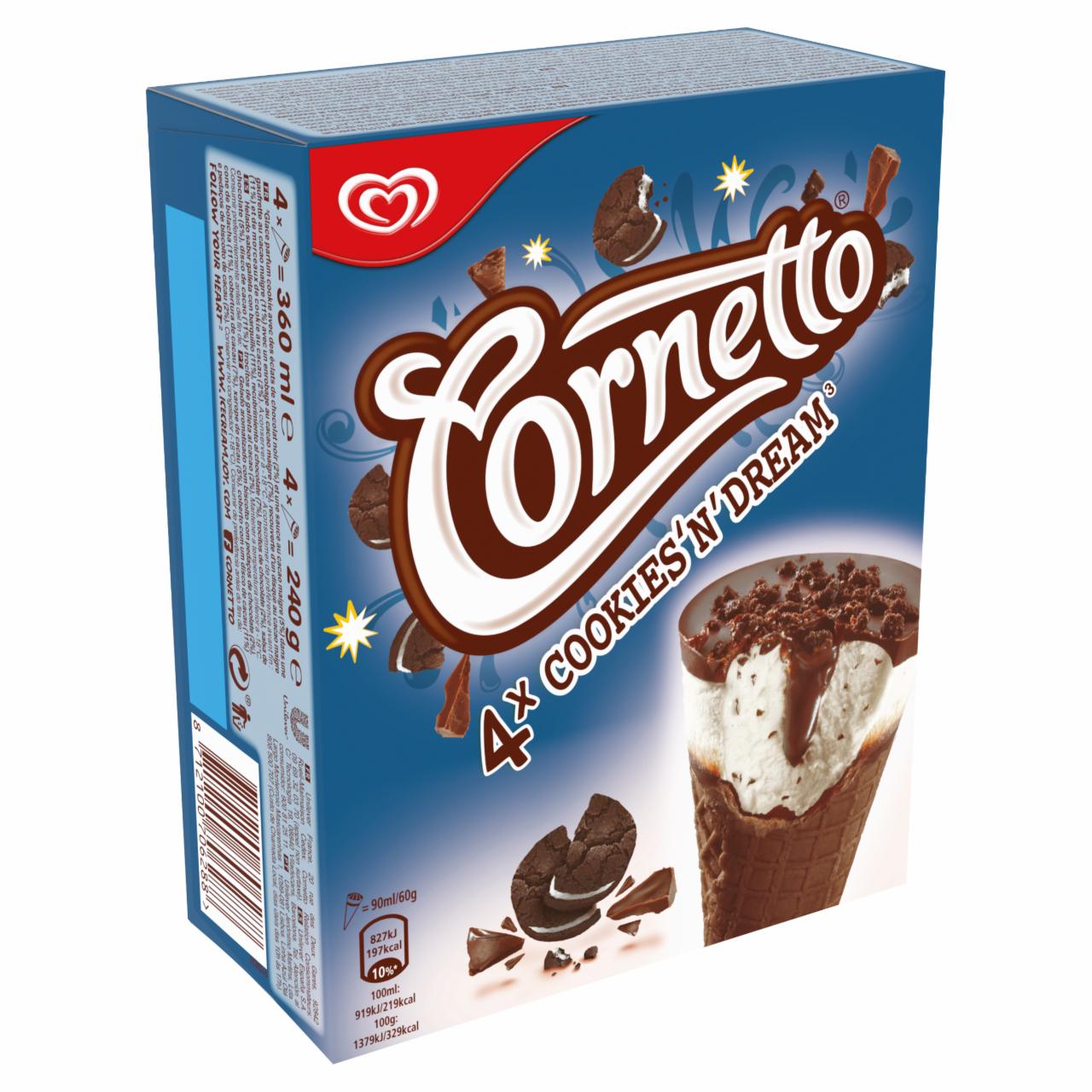 Képek - Cornetto keksz ízű jégkrém kakaós bevonójú kakaós ostyatölcsérben 4 x 90 ml