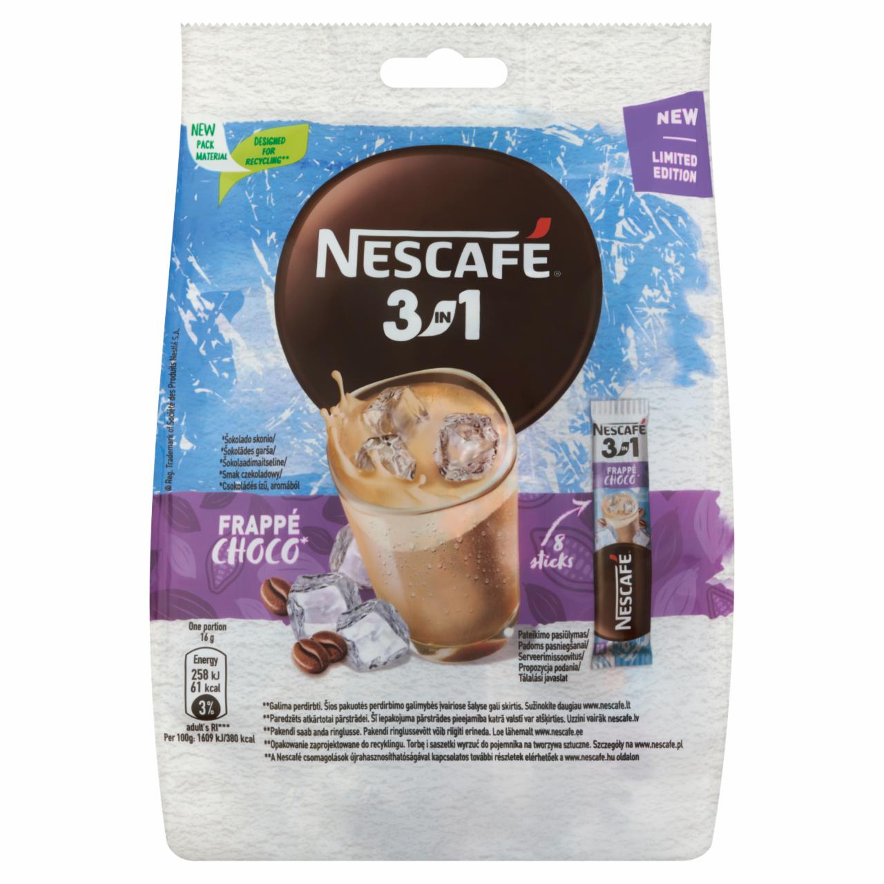 Képek - Nescafé 3in1 Frappé Choco csokoládés ízű azonnal oldódó kávéspecialitás 8 x 16 g (128 g)