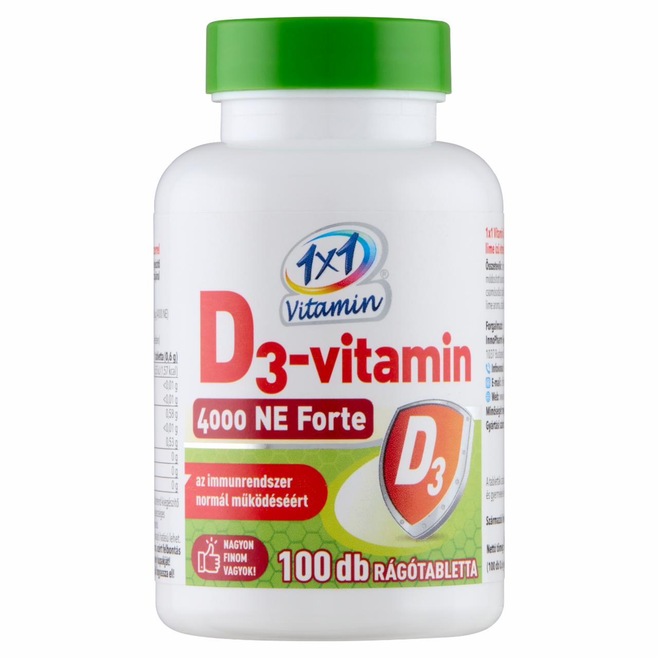 Képek - 1x1 Vitamin D3-vitamin 4000 NE Forte lime ízű étrend-kiegészítő rágótabletta 100 x 0,6 g (60 g)