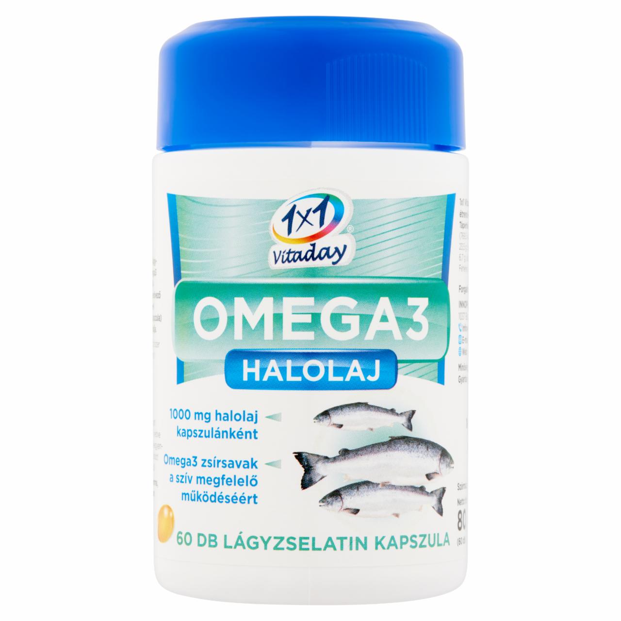 Képek - 1x1 Vitaday Omega3 Halolaj étrend-kiegészítő lágyzselatin kapszula 60 db 80,4 g