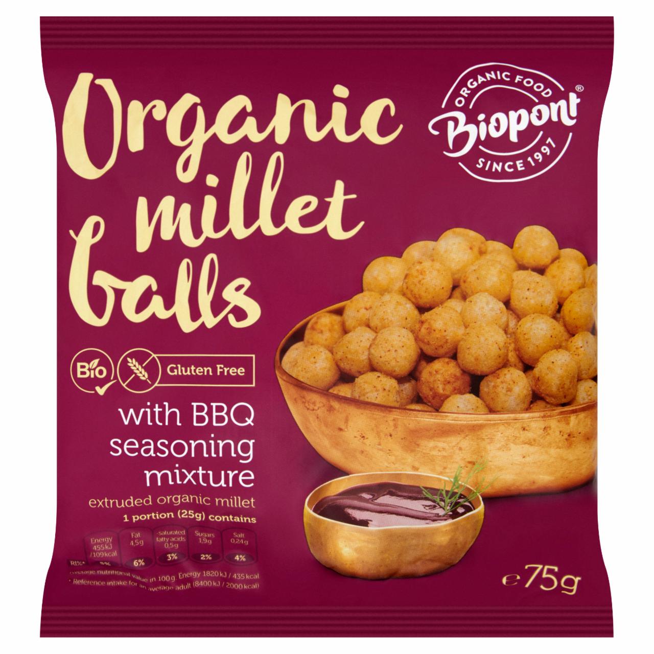 Képek - Biopont gluténmentes bio extrudált kölesgolyó barbecue fűszerkeverékkel 75 g