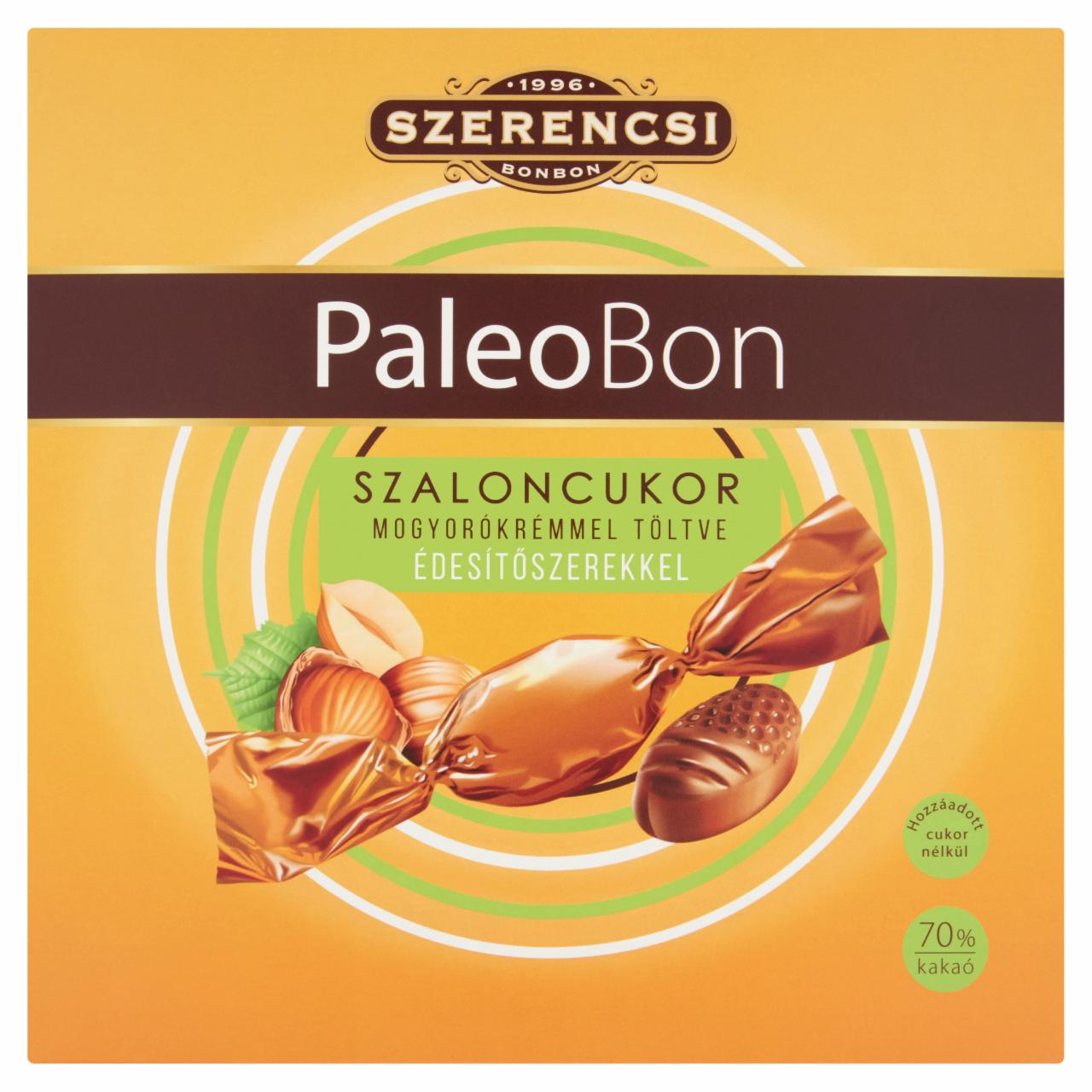 Képek - Szerencsi PaleoBon étcsokoládé szaloncukor mogyorókrémmel töltve, édesítőszerekkel 250 g