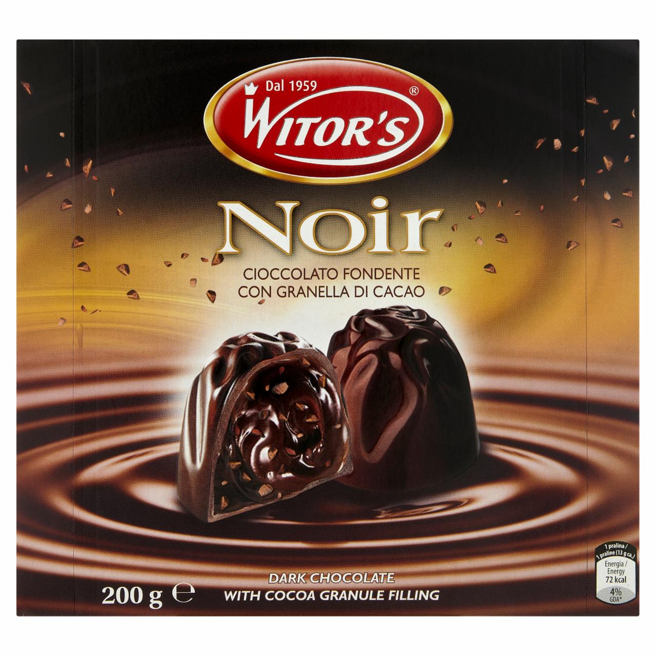 Képek - Witor's Noir étcsokoládé praliné kakaós krémmel és karamellizált kakaóbabtörettel töltve 200 g