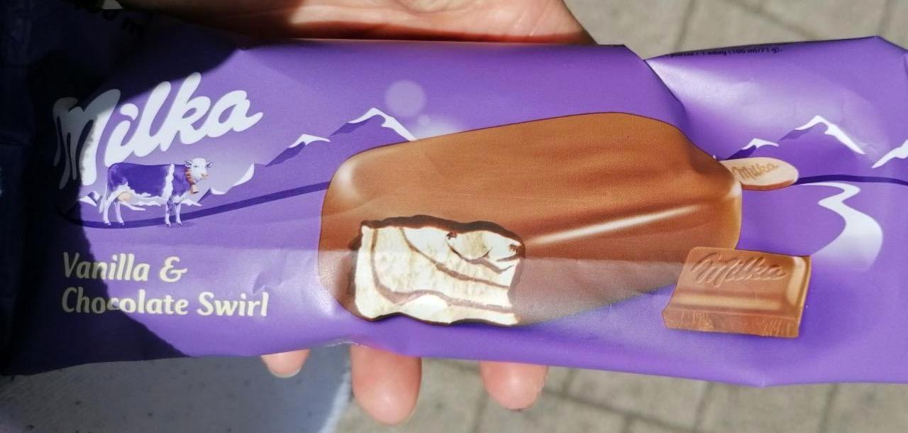 Képek - Milka vanília ízű jégkrém tejcsokoládés készítménnyel és tejcsokoládé-bevonattal