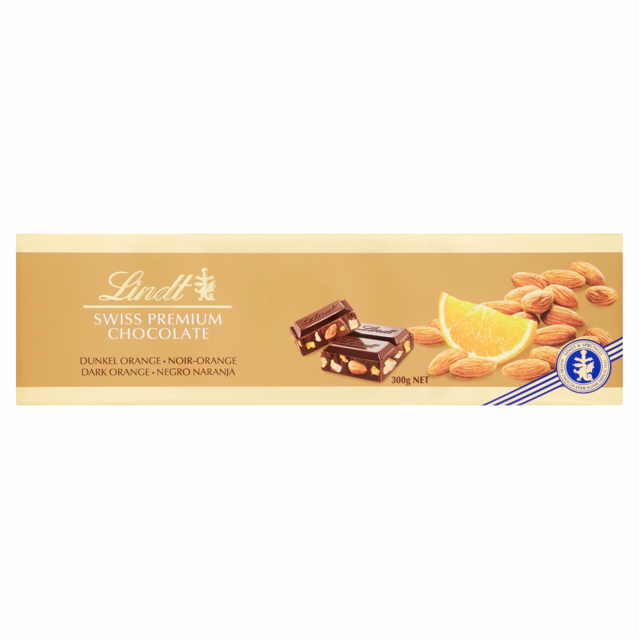 Képek - Lindt Swiss Premium Chocolate keserű csokoládé narancs és mandula darabokkal 300 g
