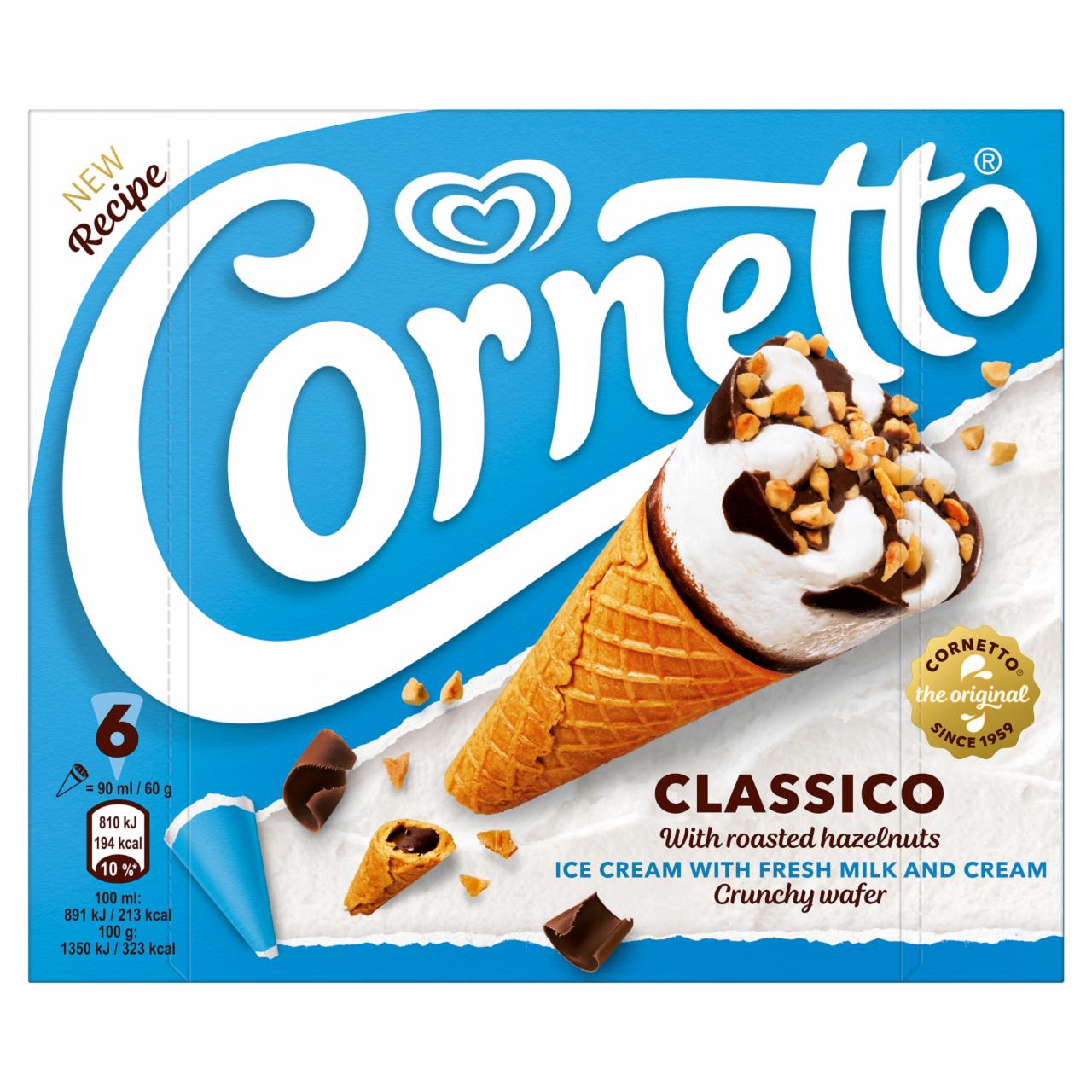 Képek - Cornetto Classico vanília ízű tejjégkrém kakaós bevonatú ostyatölcsérben 6 x 90 ml (540 ml)