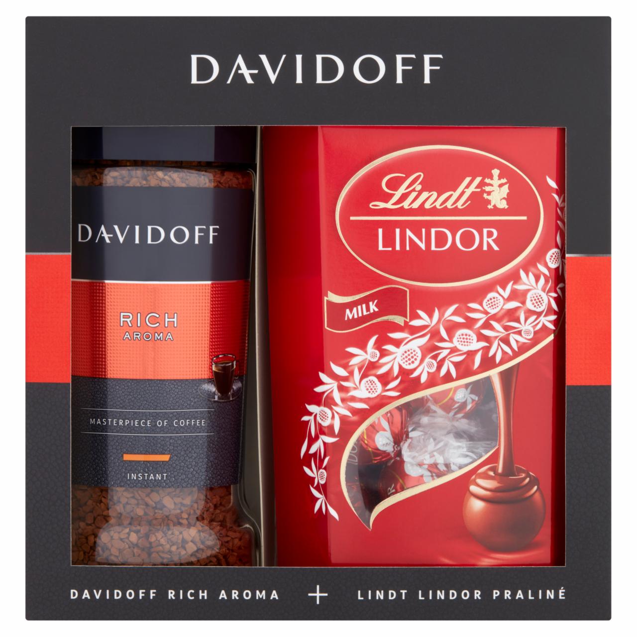 Képek - Davidoff Rich Aroma instant kávé + Lindt Lindor tejcsokoládé praliné ajándékcsomag 300 g